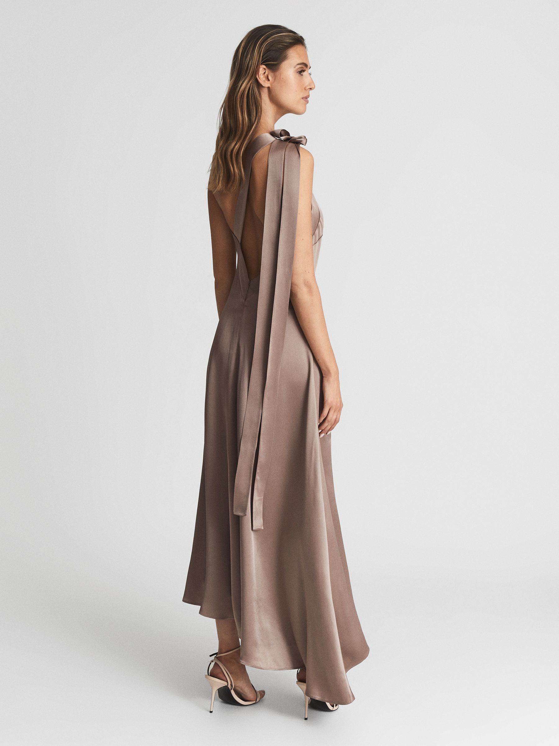 One Shoulder Asymmetric Maxi Dress in Mink