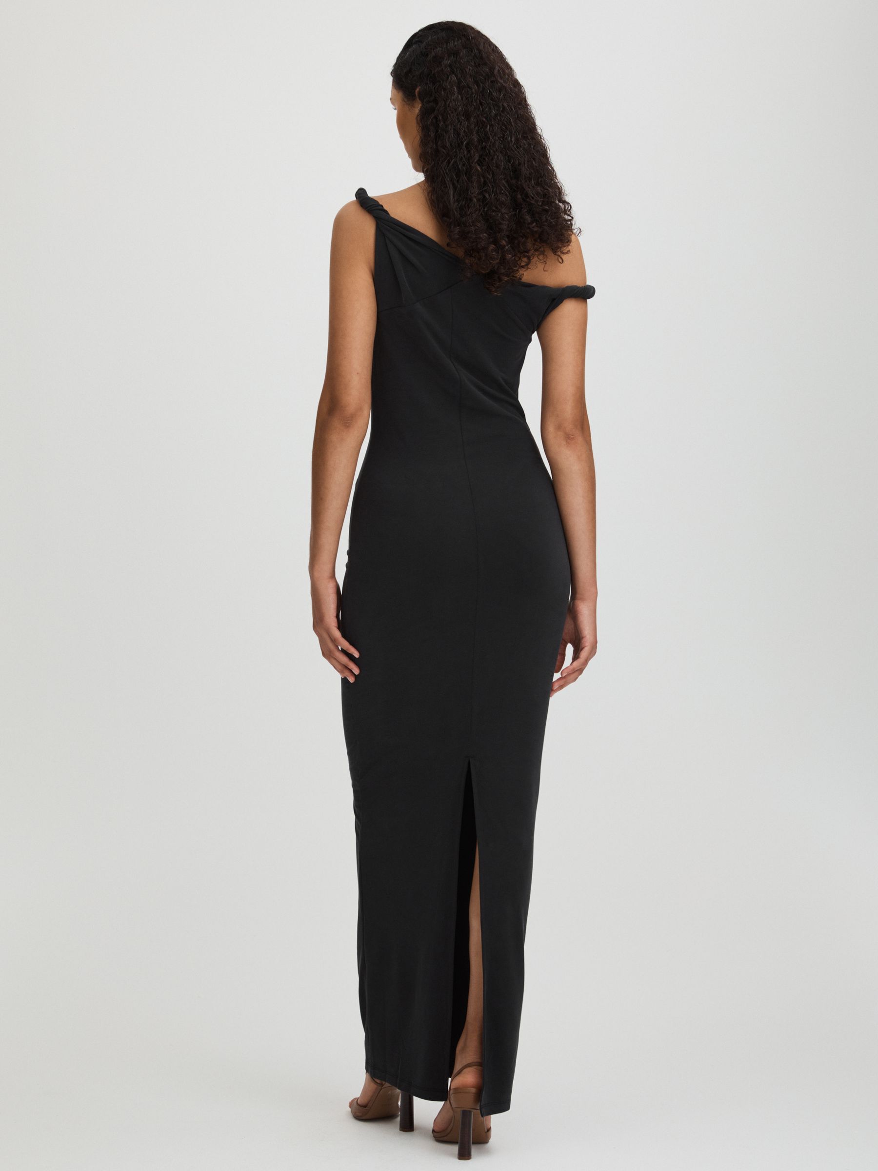 Twisted Strap Jersey Maxi Dress in Black