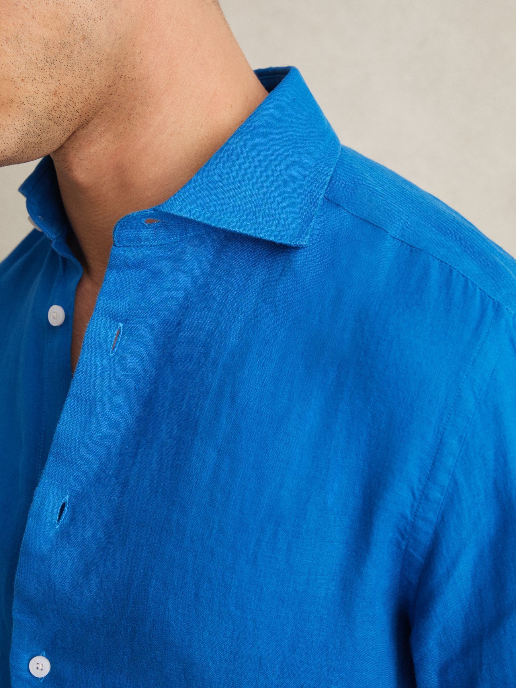 Linen Button-Through Shirt in Bright Blue