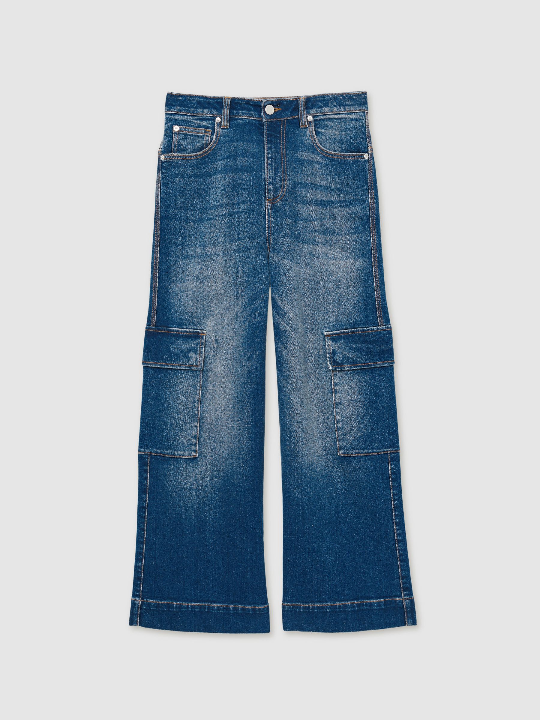 9-13 yrs Wide-Leg Cargo-Pocket Jeans in Blue