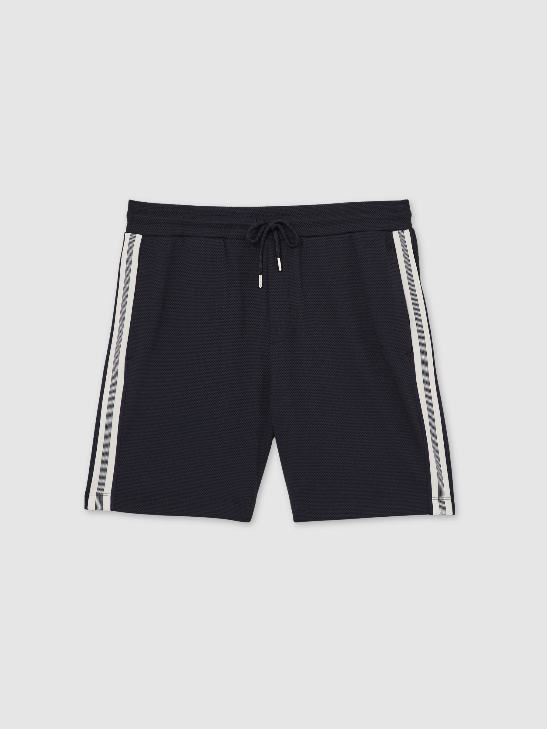 Textured Tape Drawstring Shorts in Navy