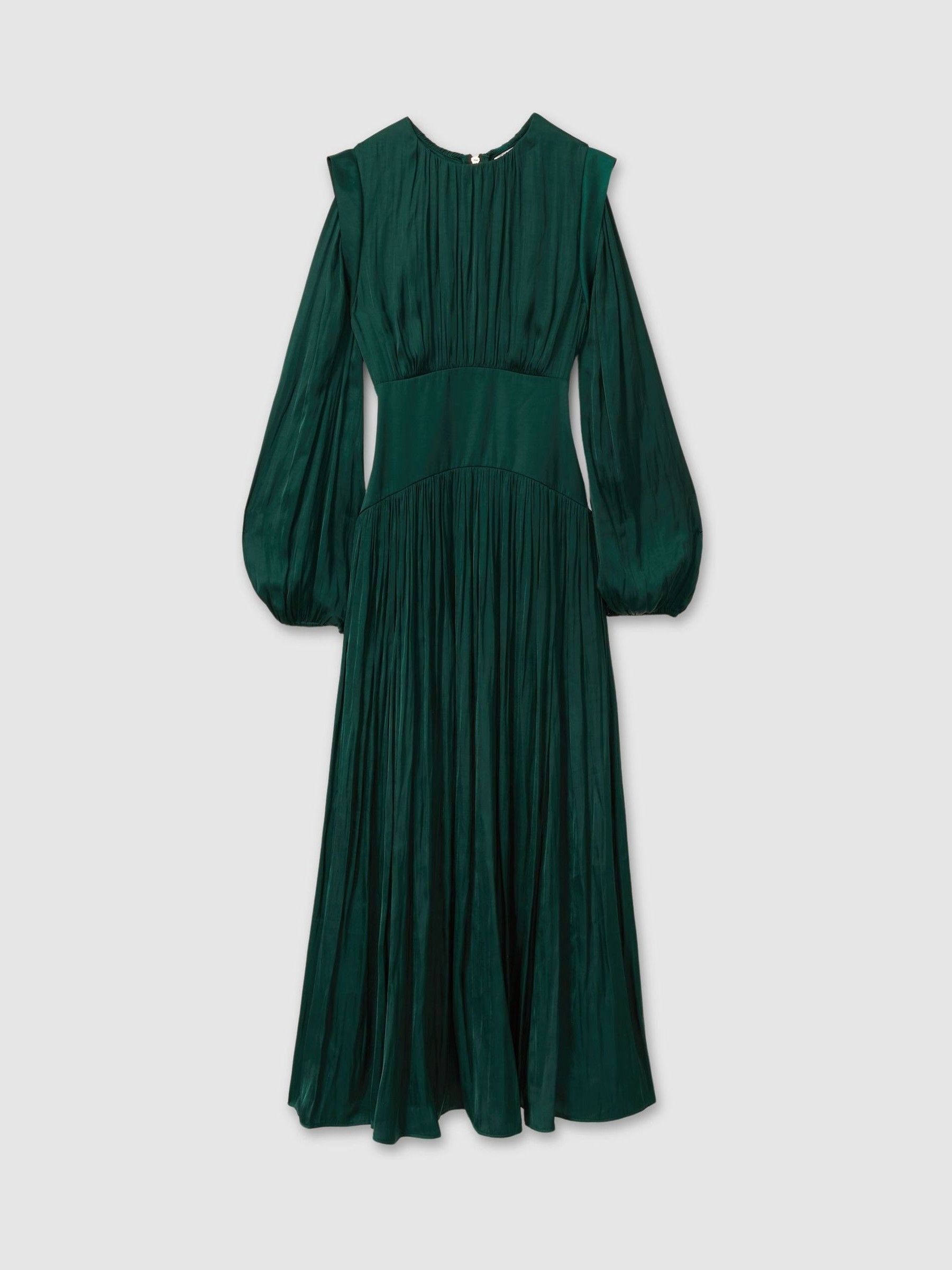 Florere Blouson Sleeve Midi Dress in Dark Green