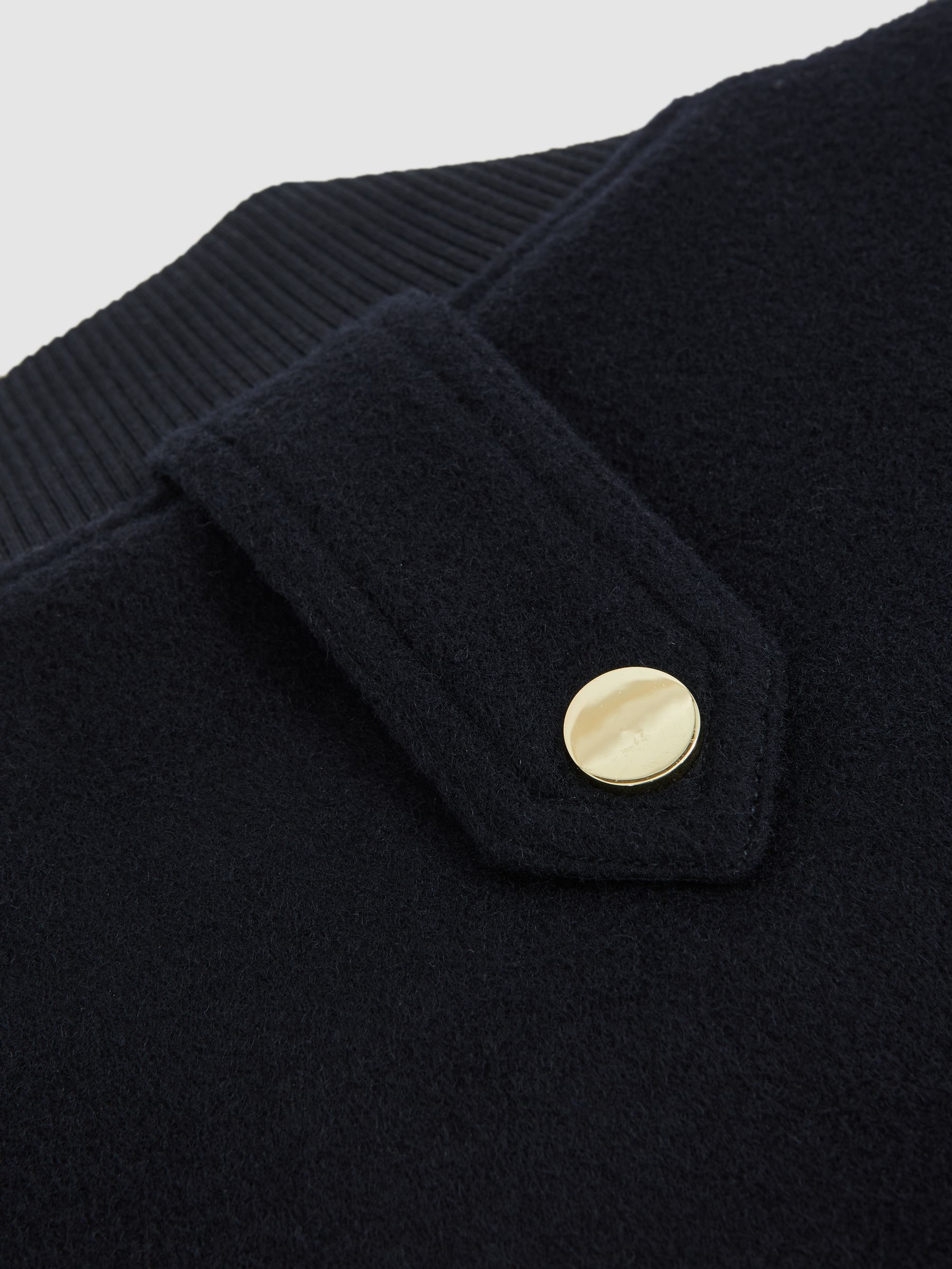 Brushed Wool Epaulette Bomber Jacket in Navy