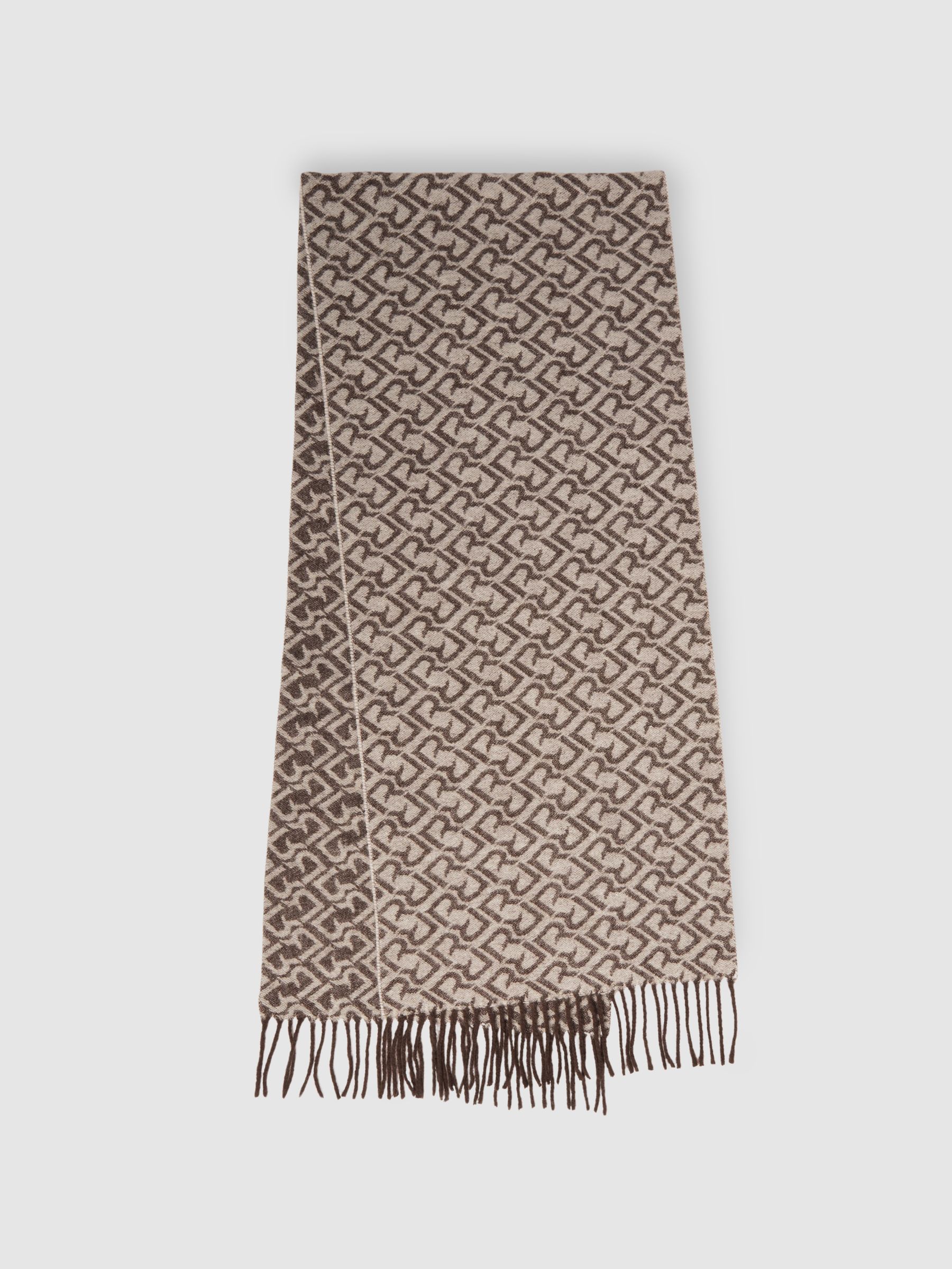 Logo-Jacquard Scarf With Wool in Dark Brown/ Off White
