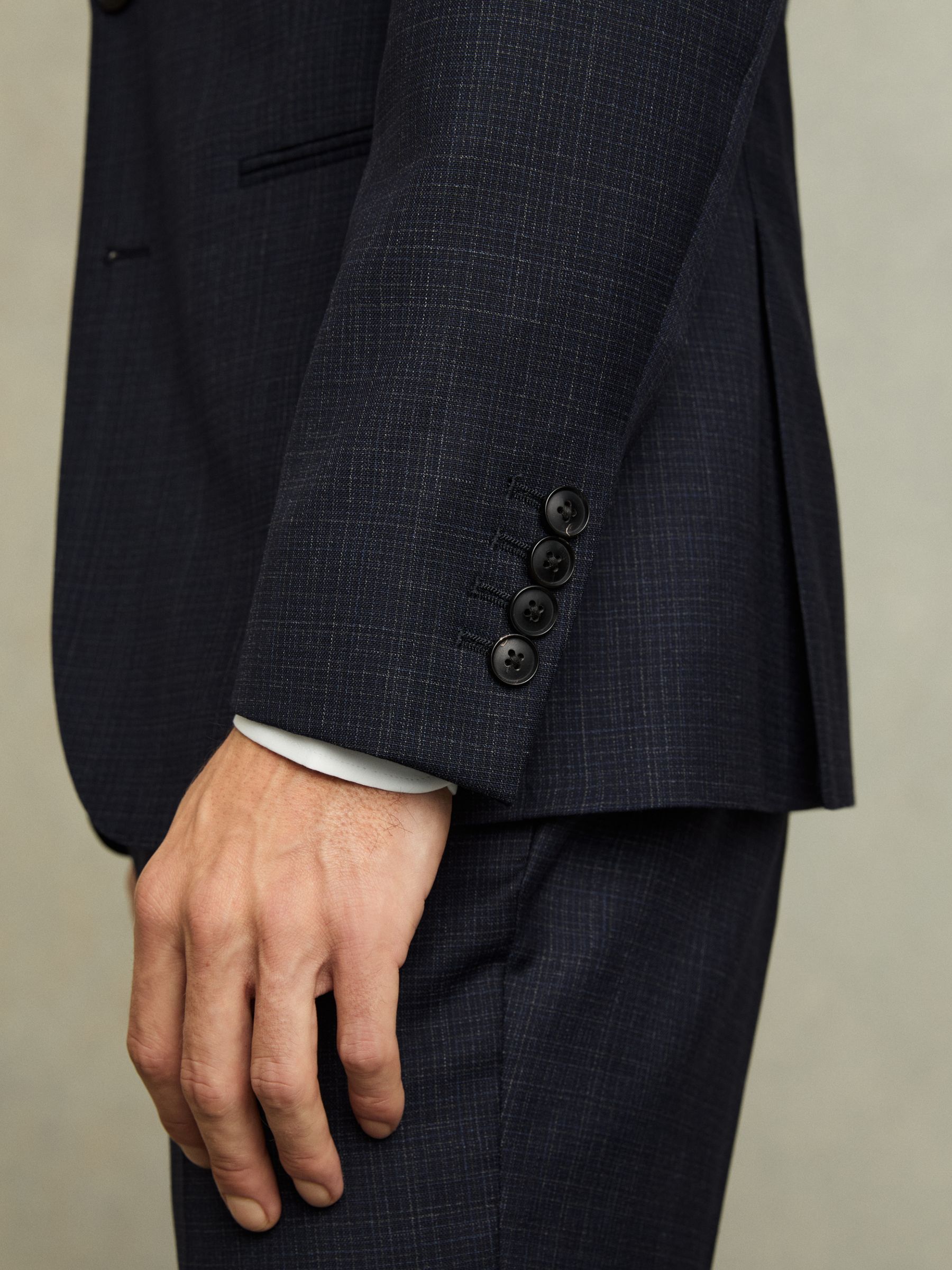 Slim-Fit Single-Breasted Textured Wool-Blend Suit Blazer in Navy