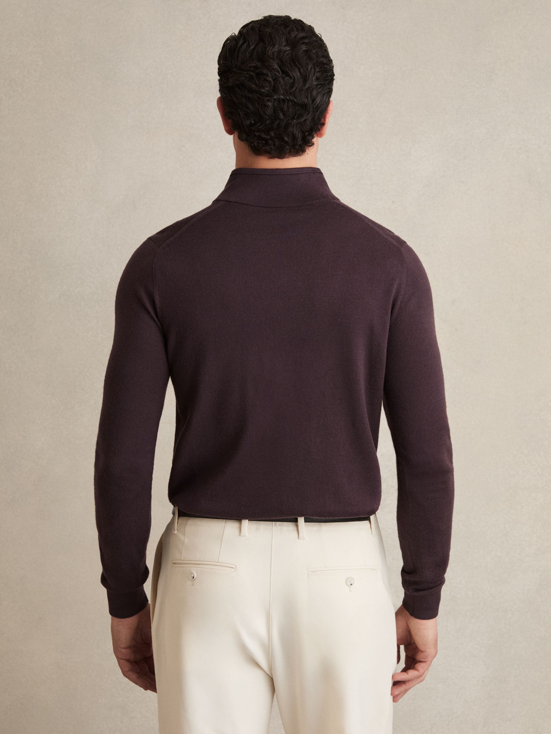 Merino Wool Half-Zip Funnel Neck Jumper in Dark Bordeaux