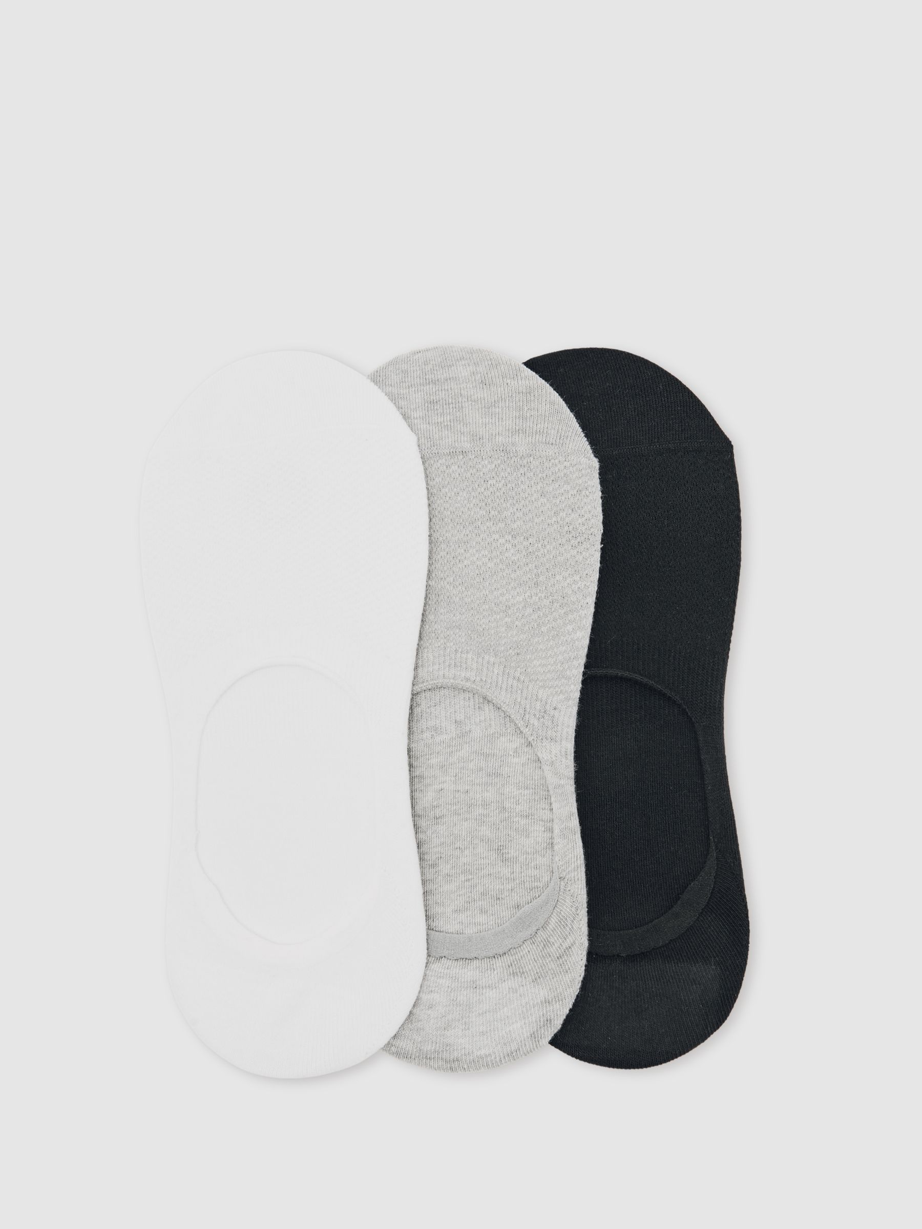 3 Pack Invisible Trainer Socks Cotton-Blend in White/Grey/Black