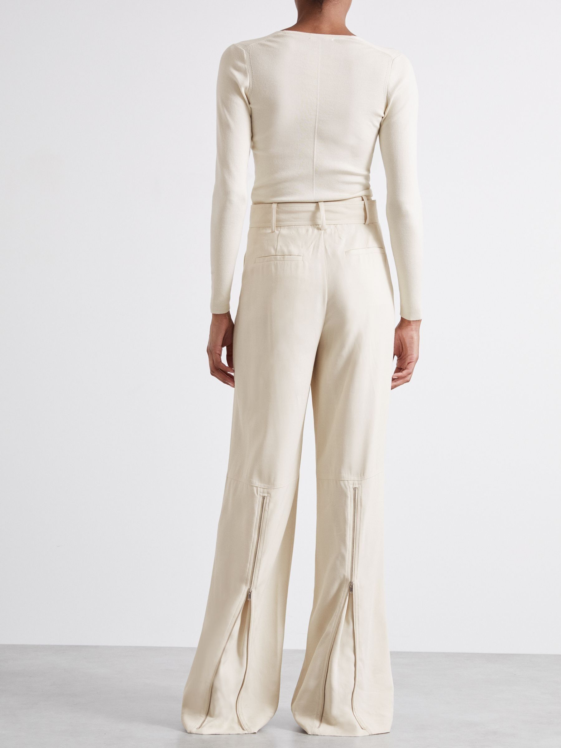 Atelier Wide-Leg Crepe Trousers with Wool in Ivory