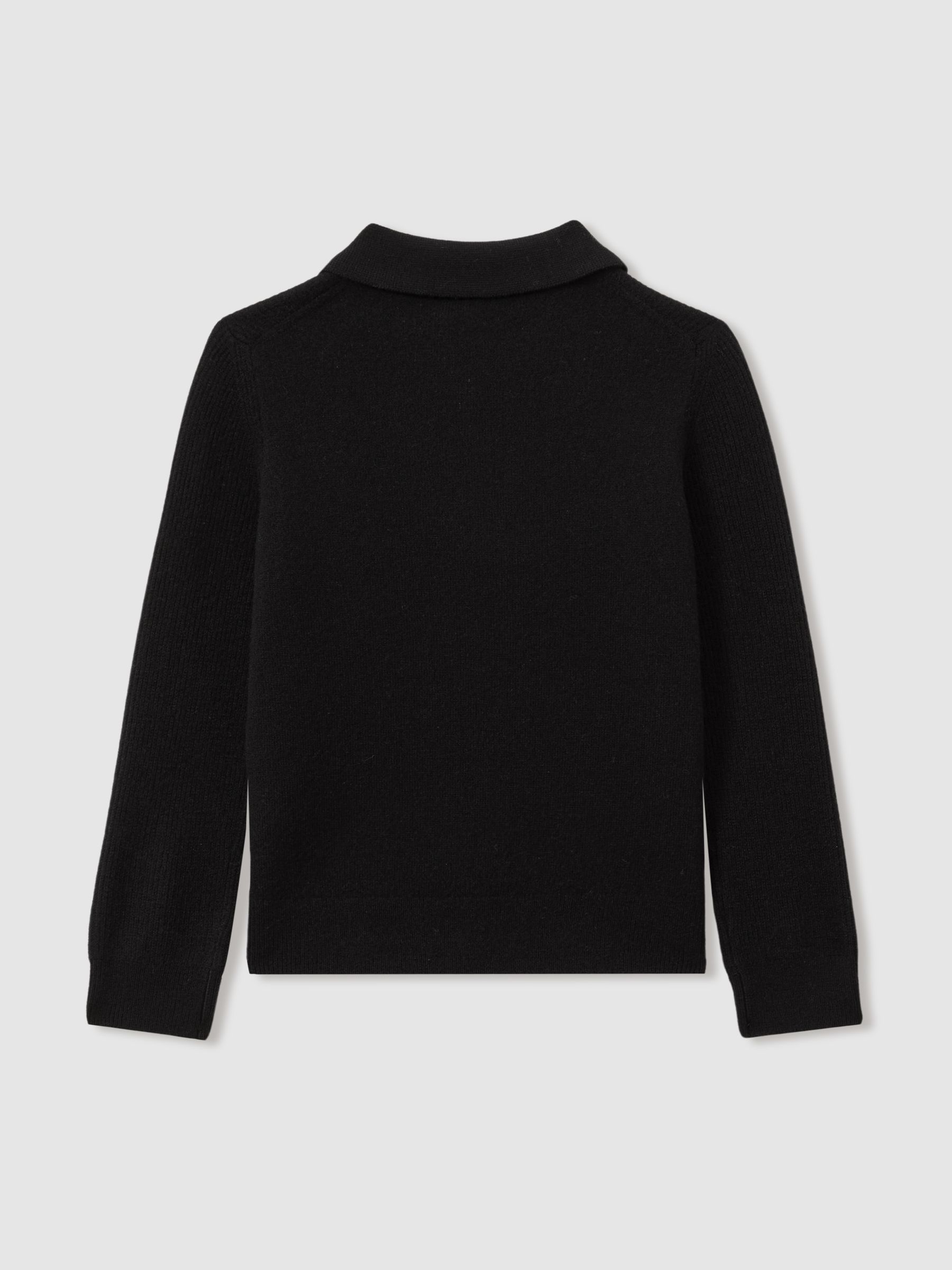 9-13 yrs Merino Wool Quarter Zip Polo Shirt in Black