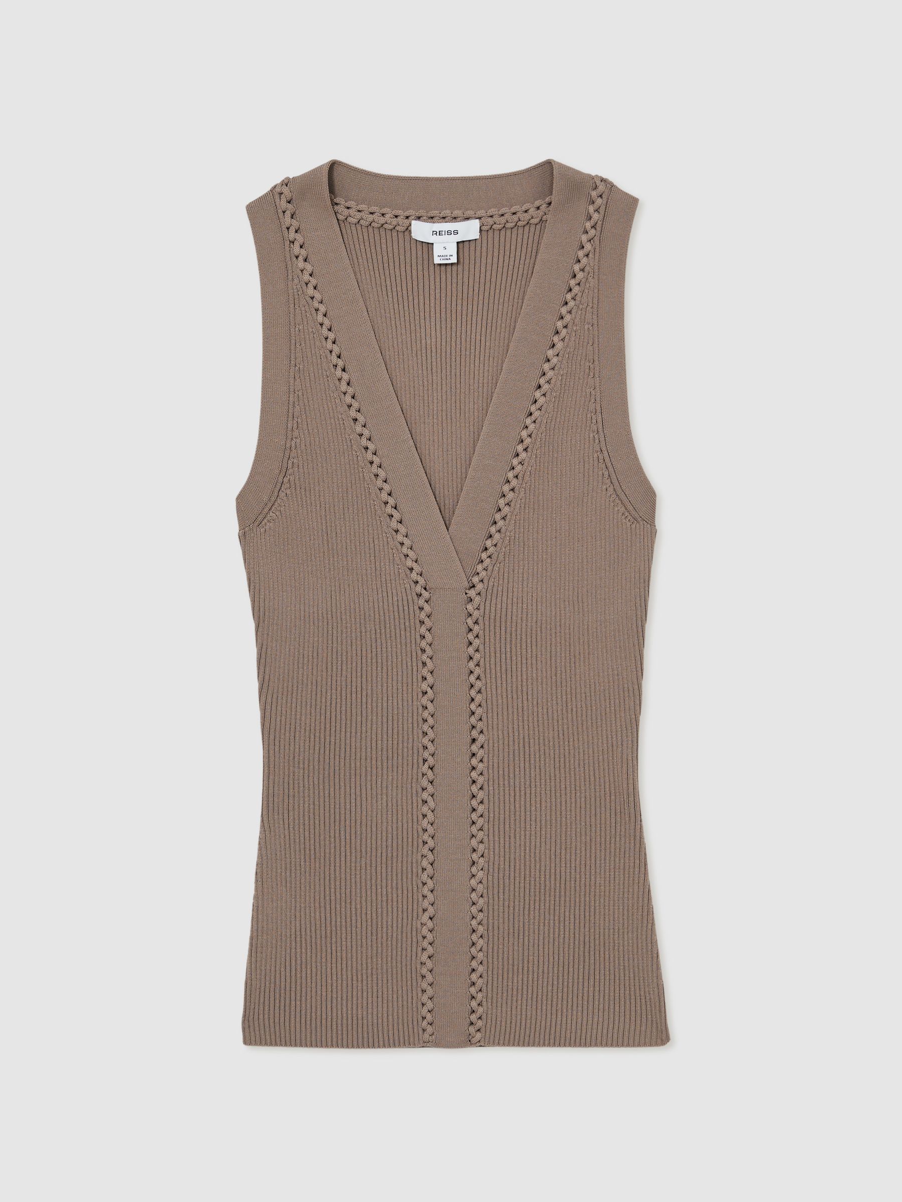 Craft-Stitch Rib-Knit Vest in Mink
