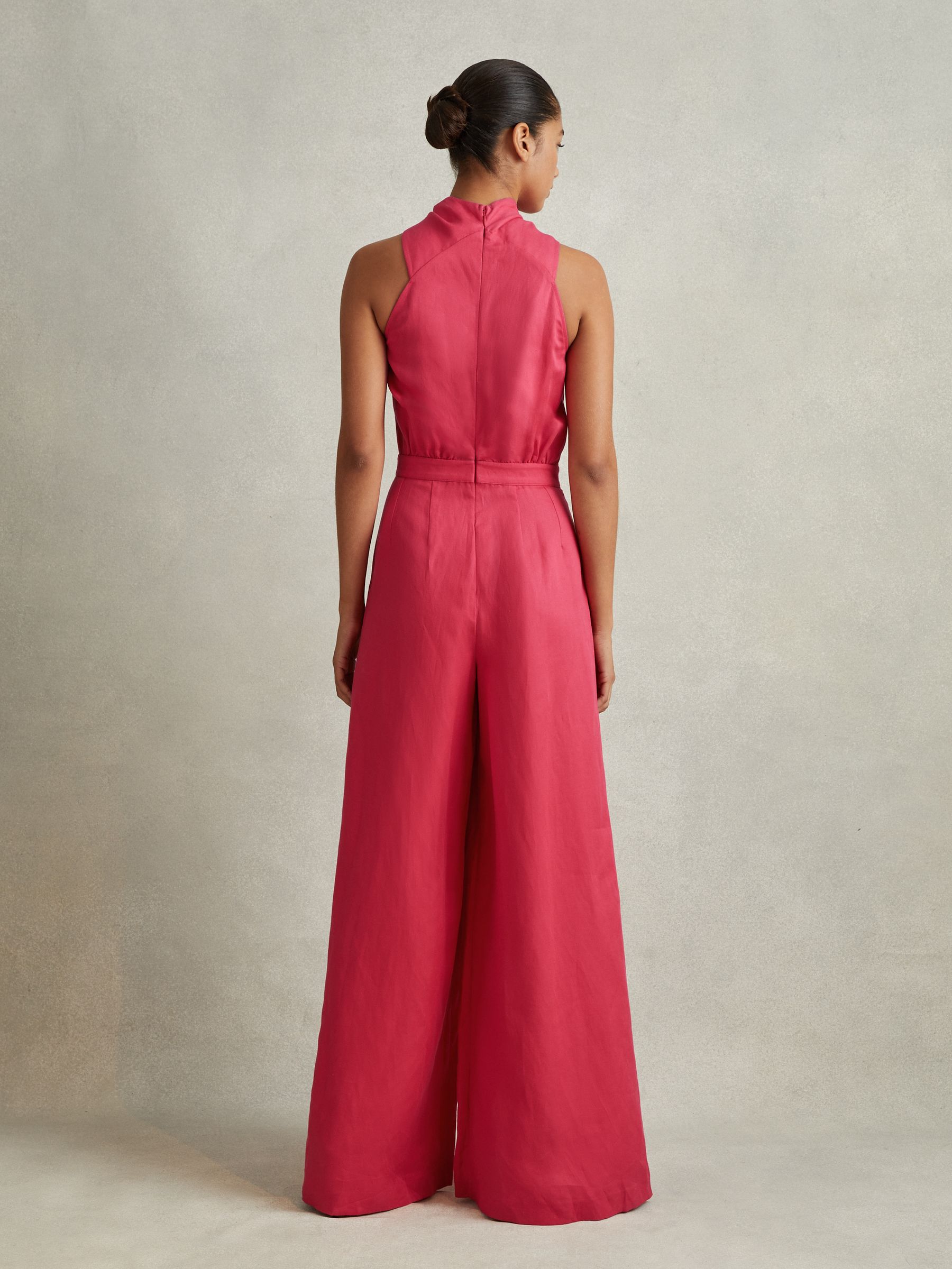 Linen Blend Drape Jumpsuit in Coral