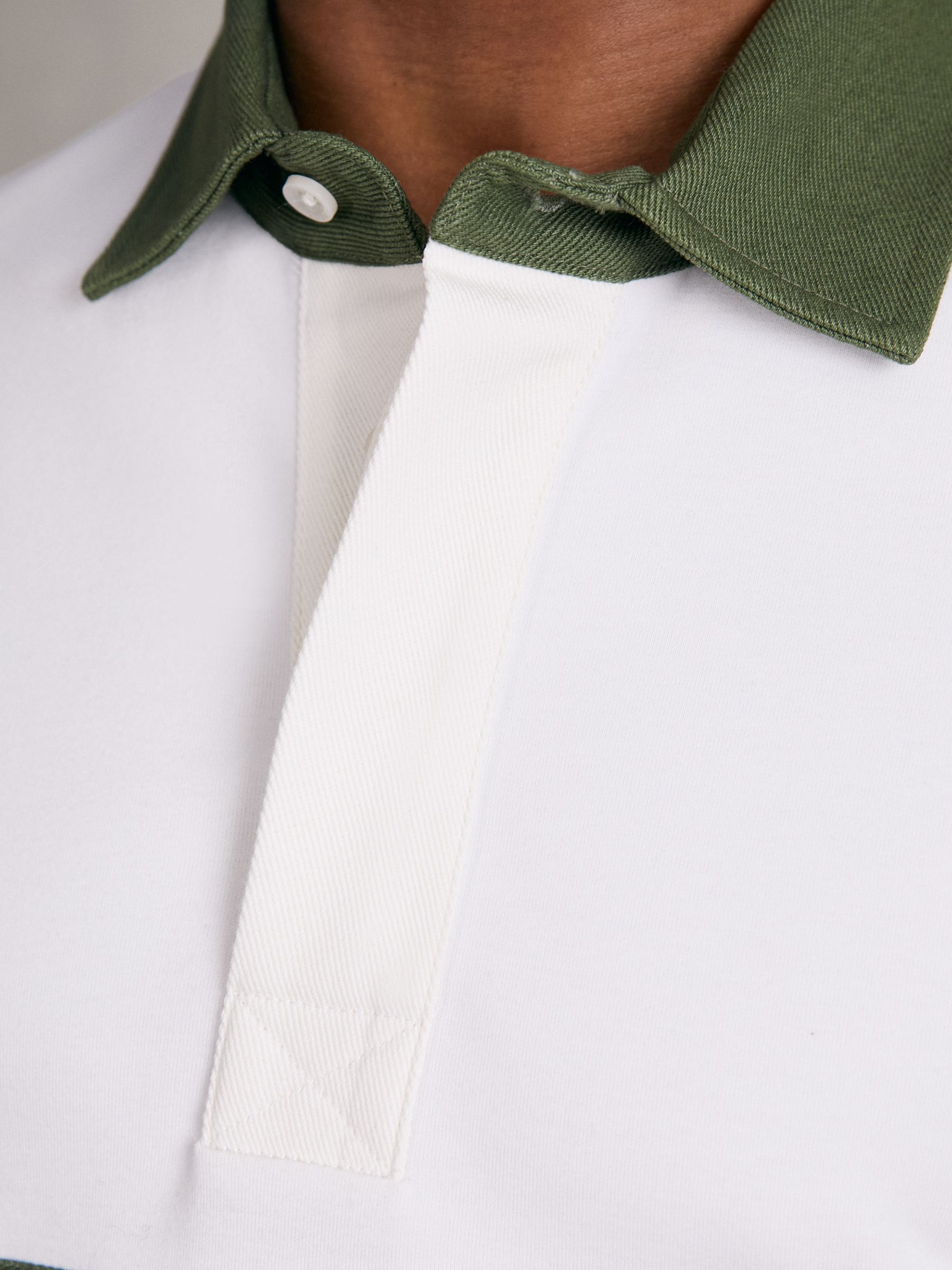 Cotton Colourblock Rugby Shirt in White/Green