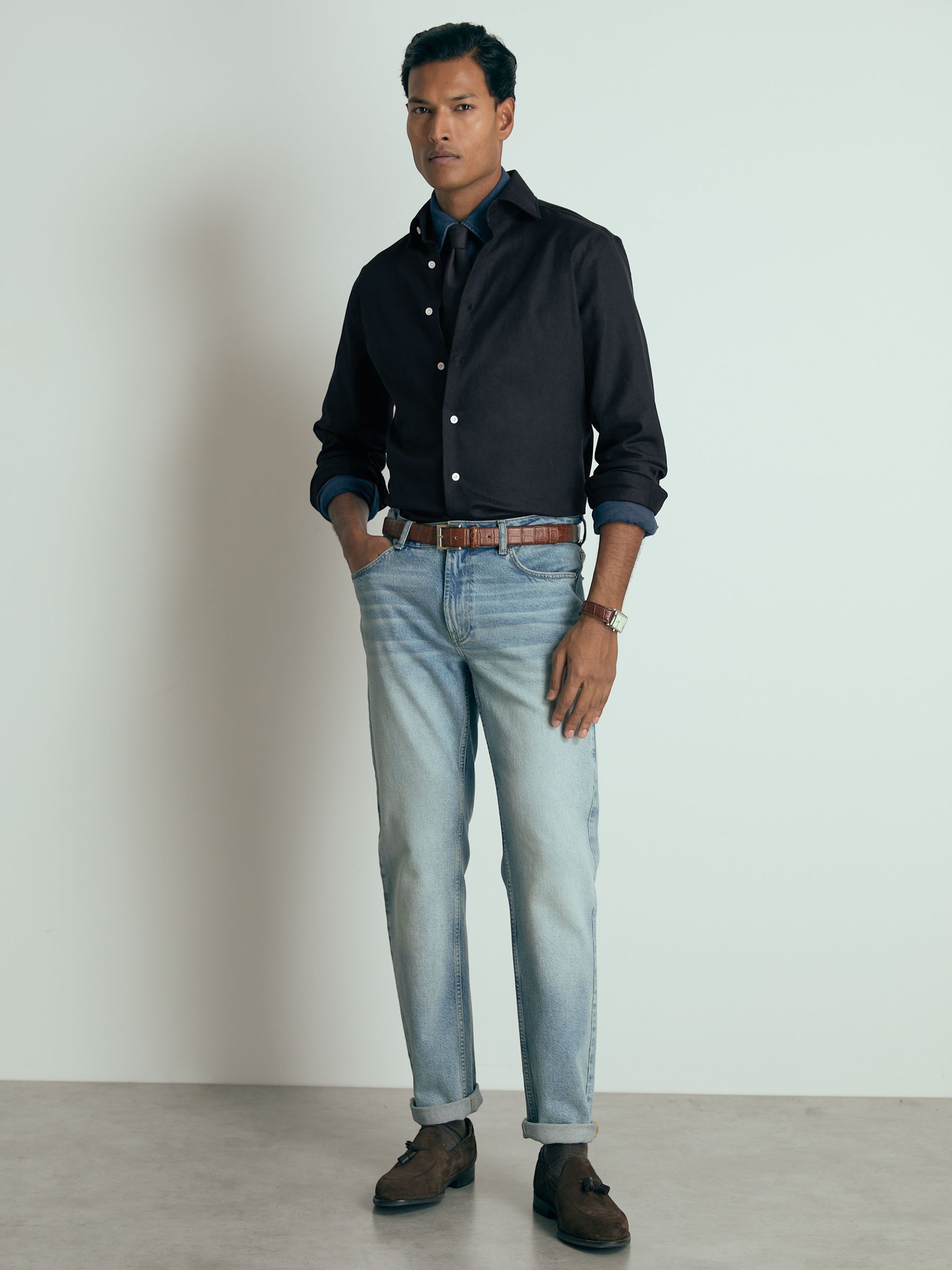 Atelier Cotton-Piqué Long-Sleeve Shirt in Navy
