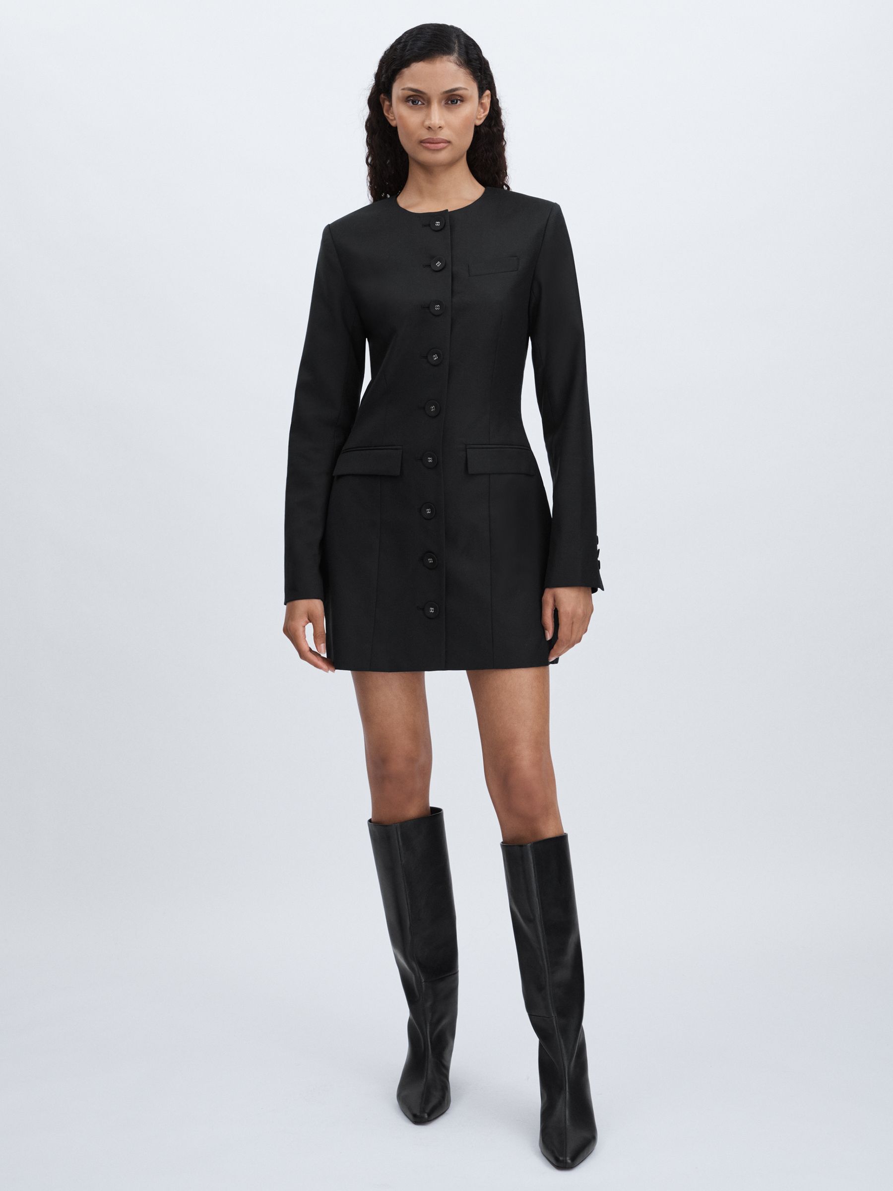 Anna Quan Tailored Button Through Mini Dress in Black