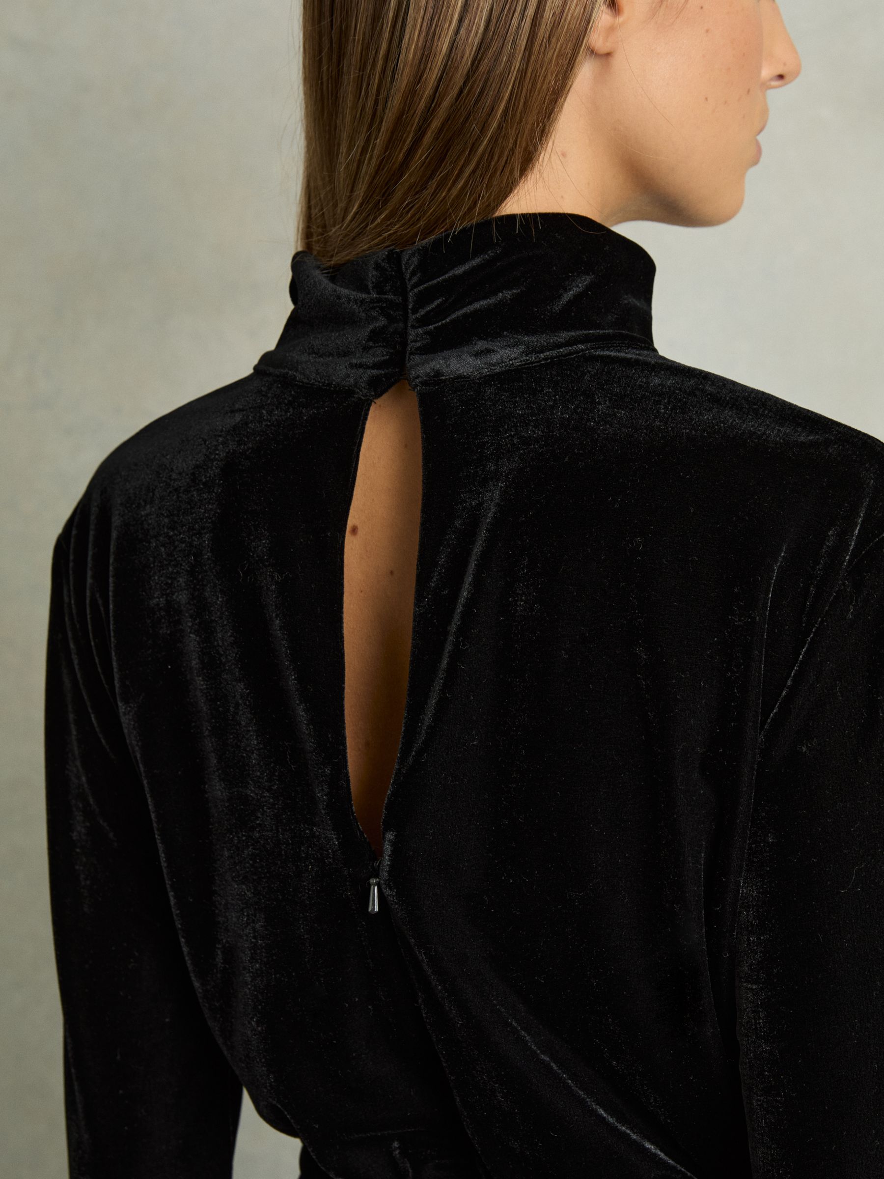 Velvet Belted Wide Leg Jumpsuit in Black