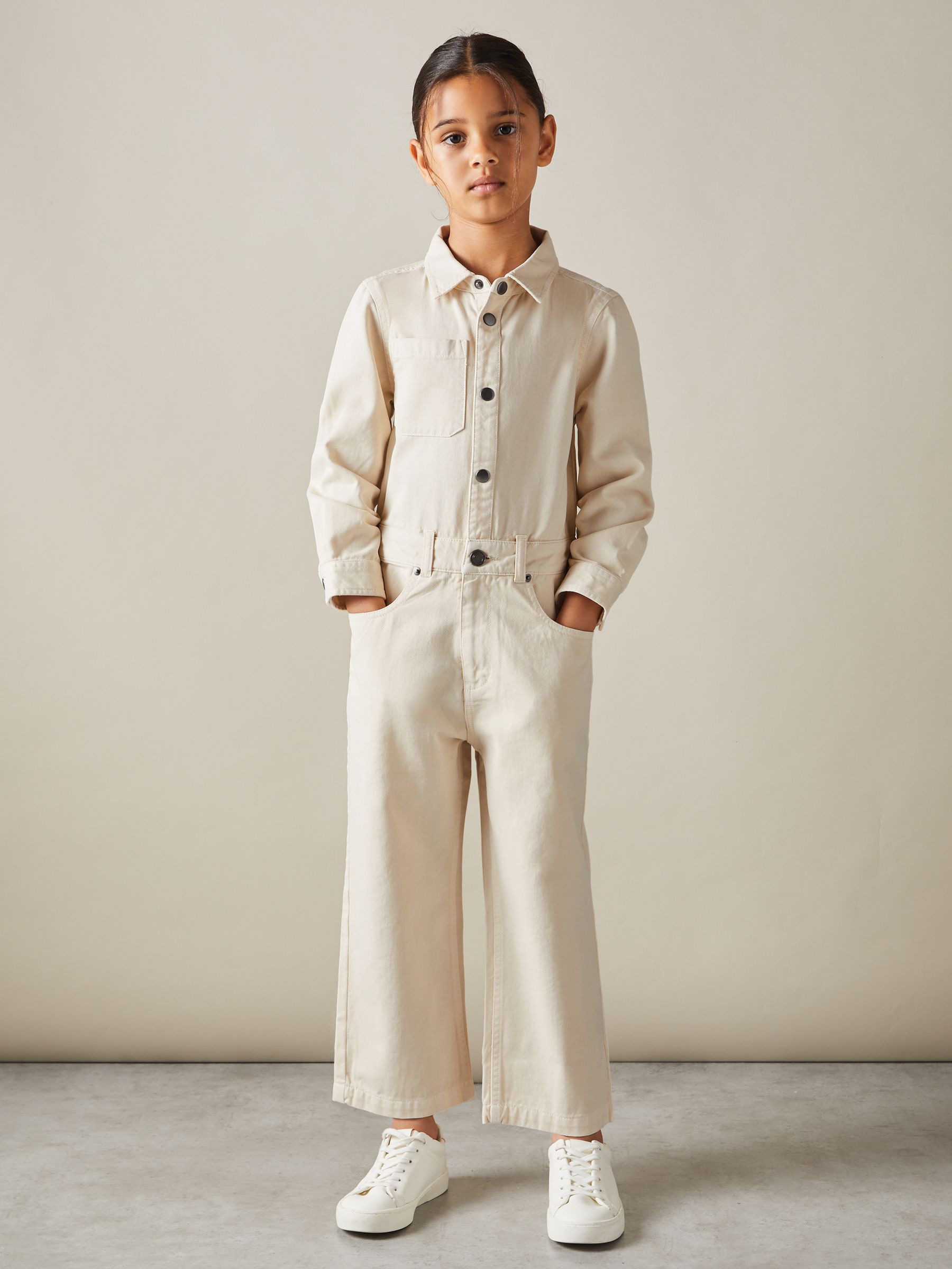 9-13 yrs Denim Wide Leg Jumpsuit in Ecru