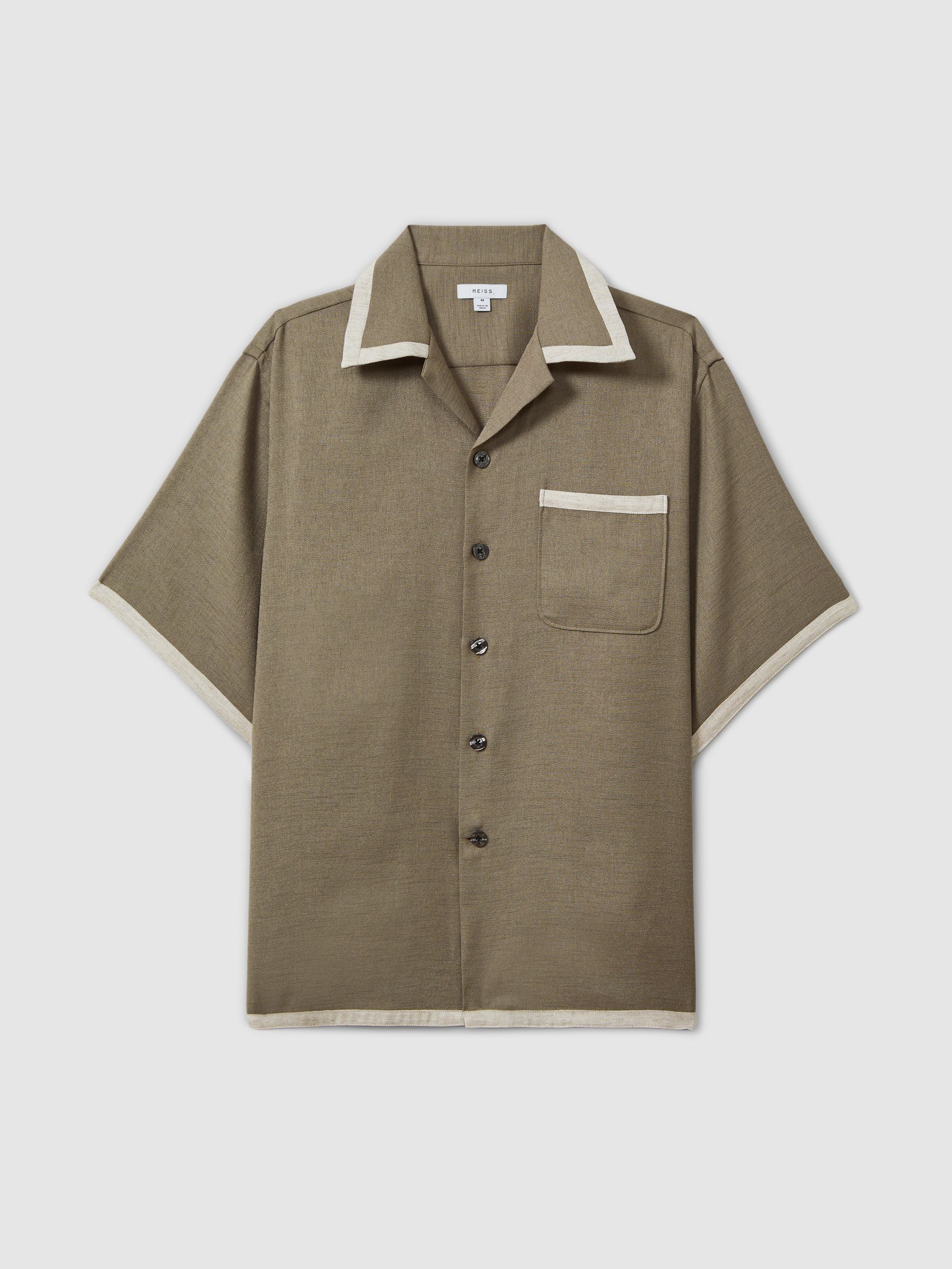 Contrast Trim Cuban Collar Shirt in Sage/White