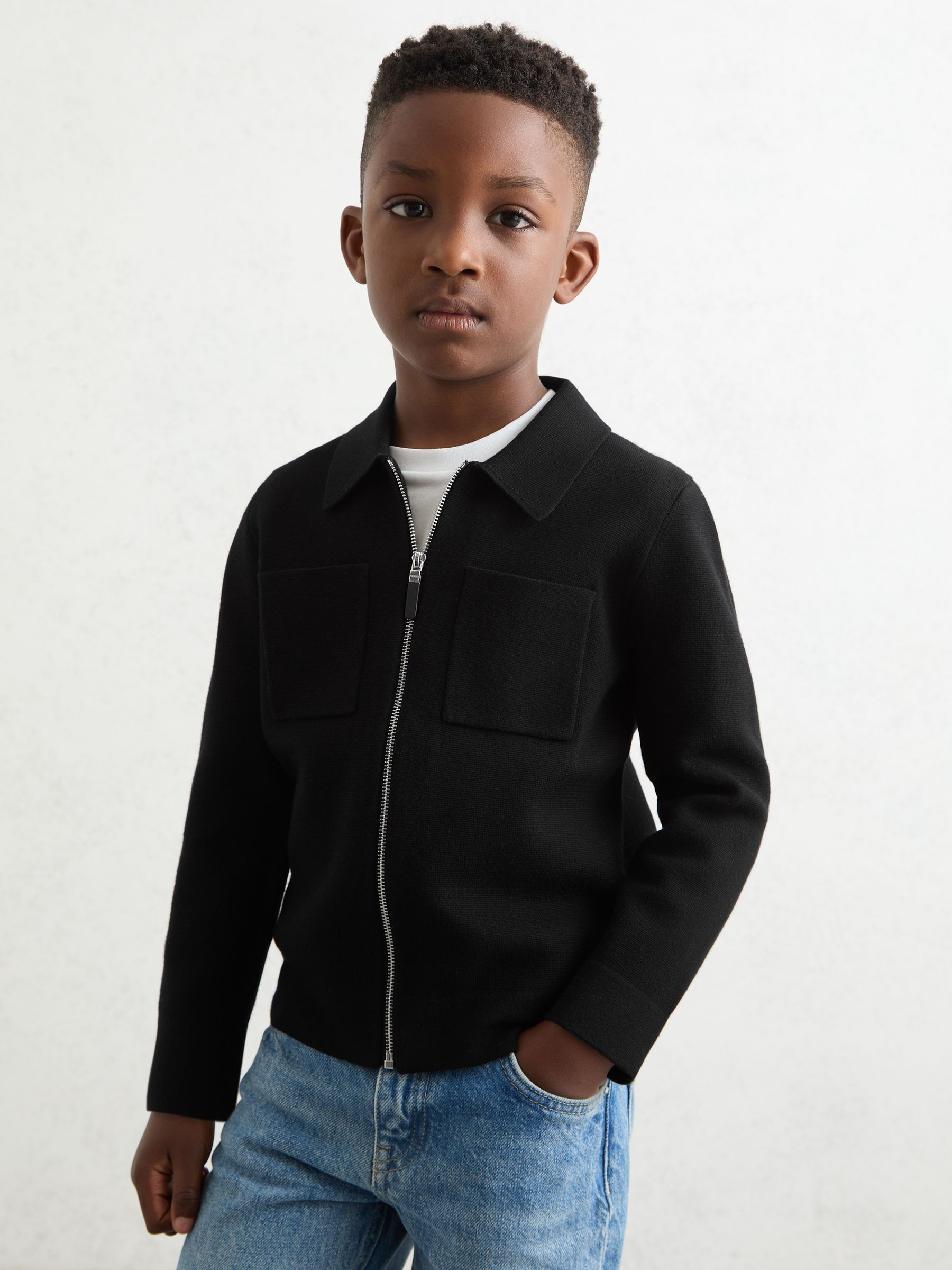 9-13 yrs Knitted Zip-Through Cardigan in Black