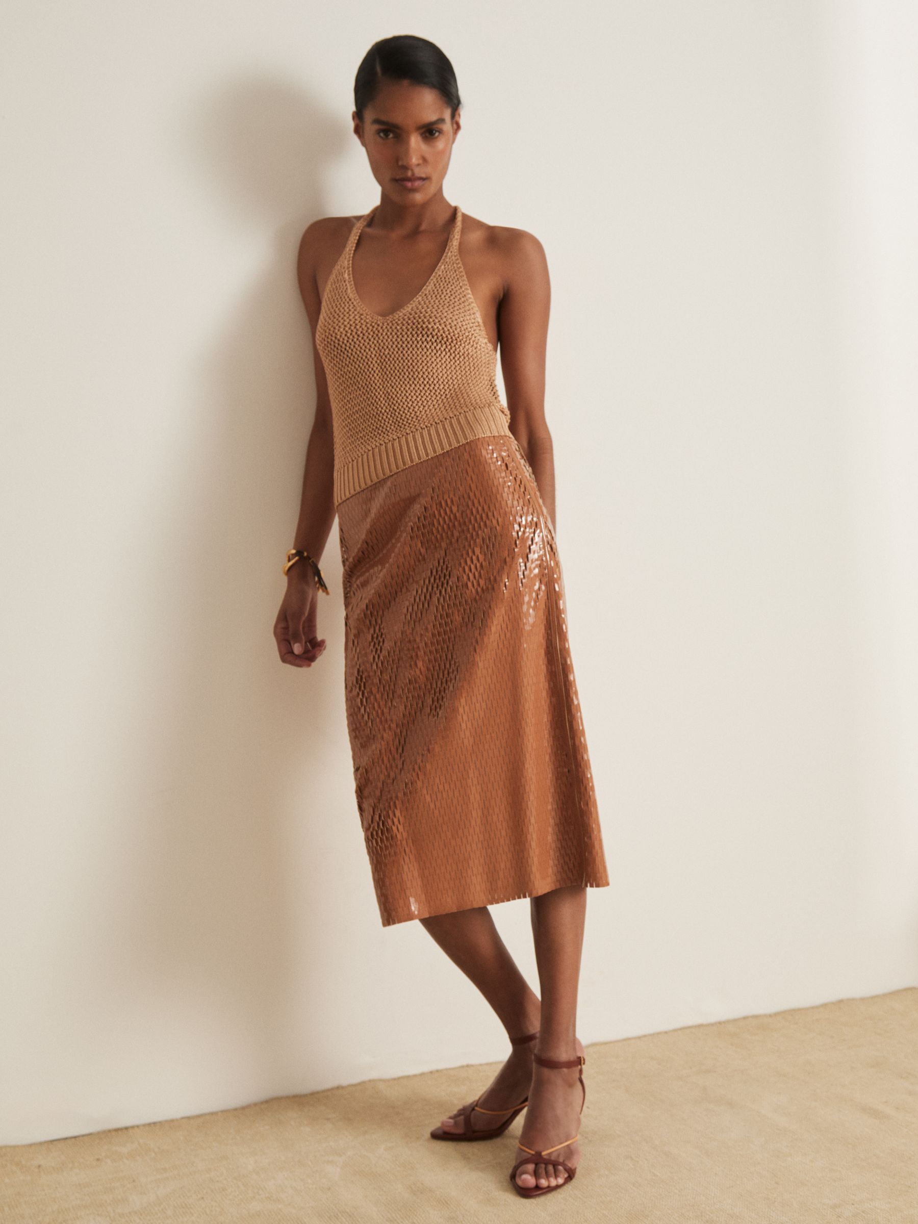 Atelier Open-Knit Halterneck Top in Gold