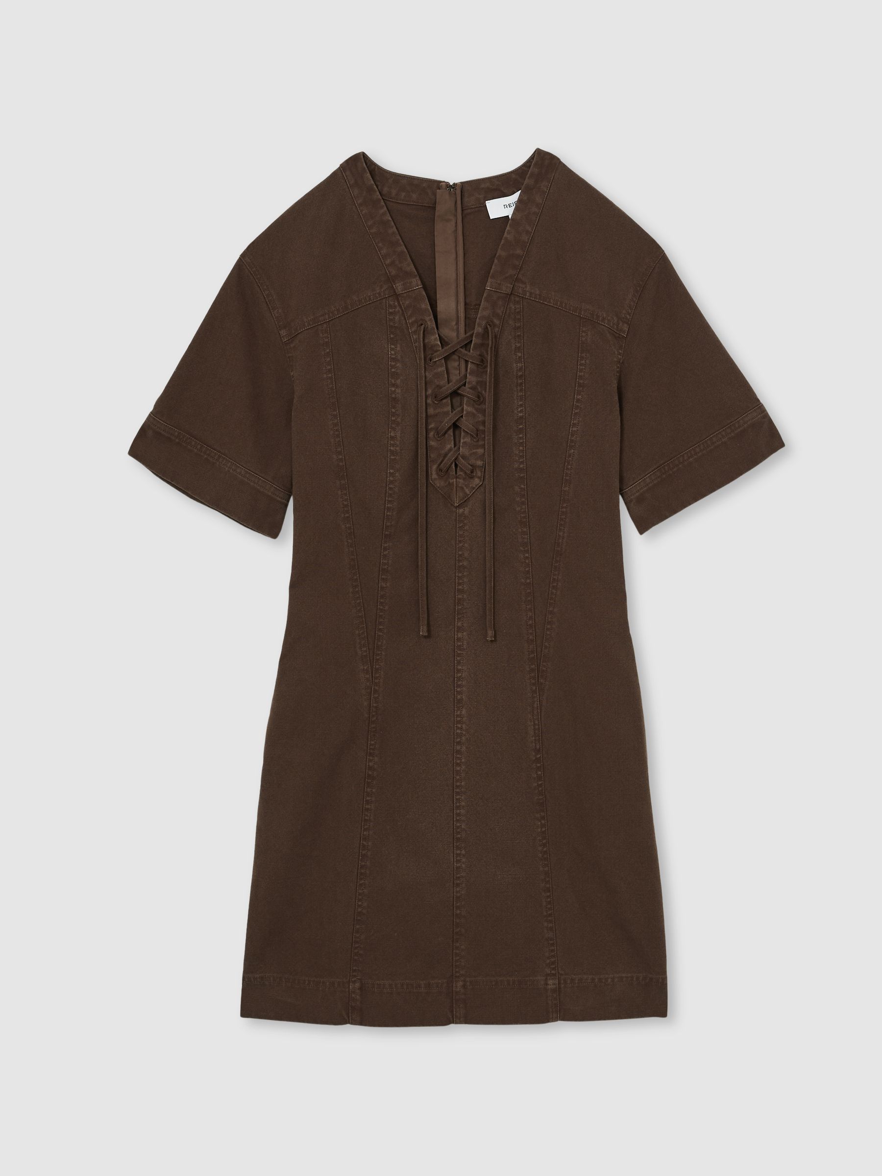 Lace Up Denim Shirt Dress in Chocolate