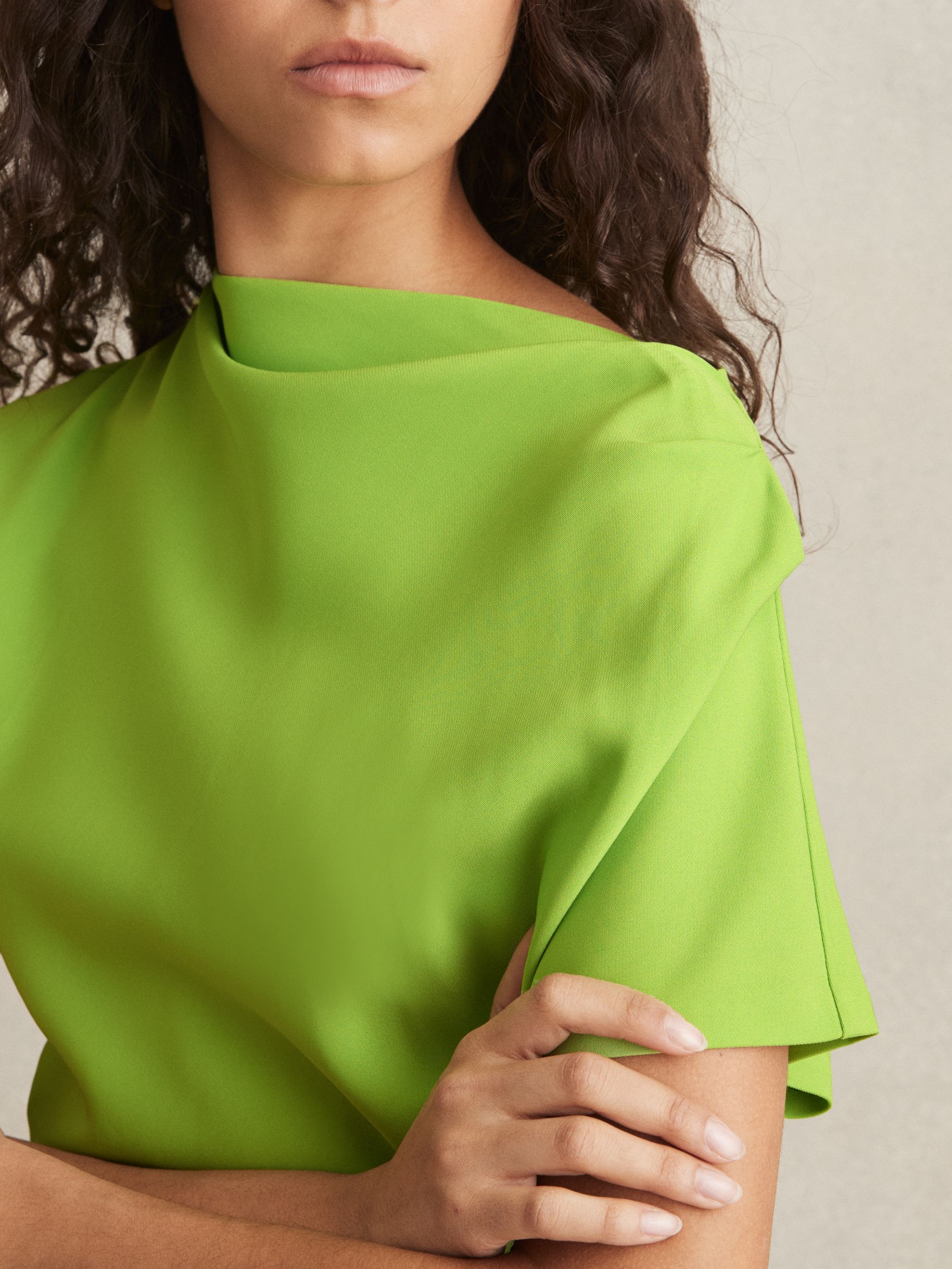 Asymmetric Ruched Mini Dress in Green