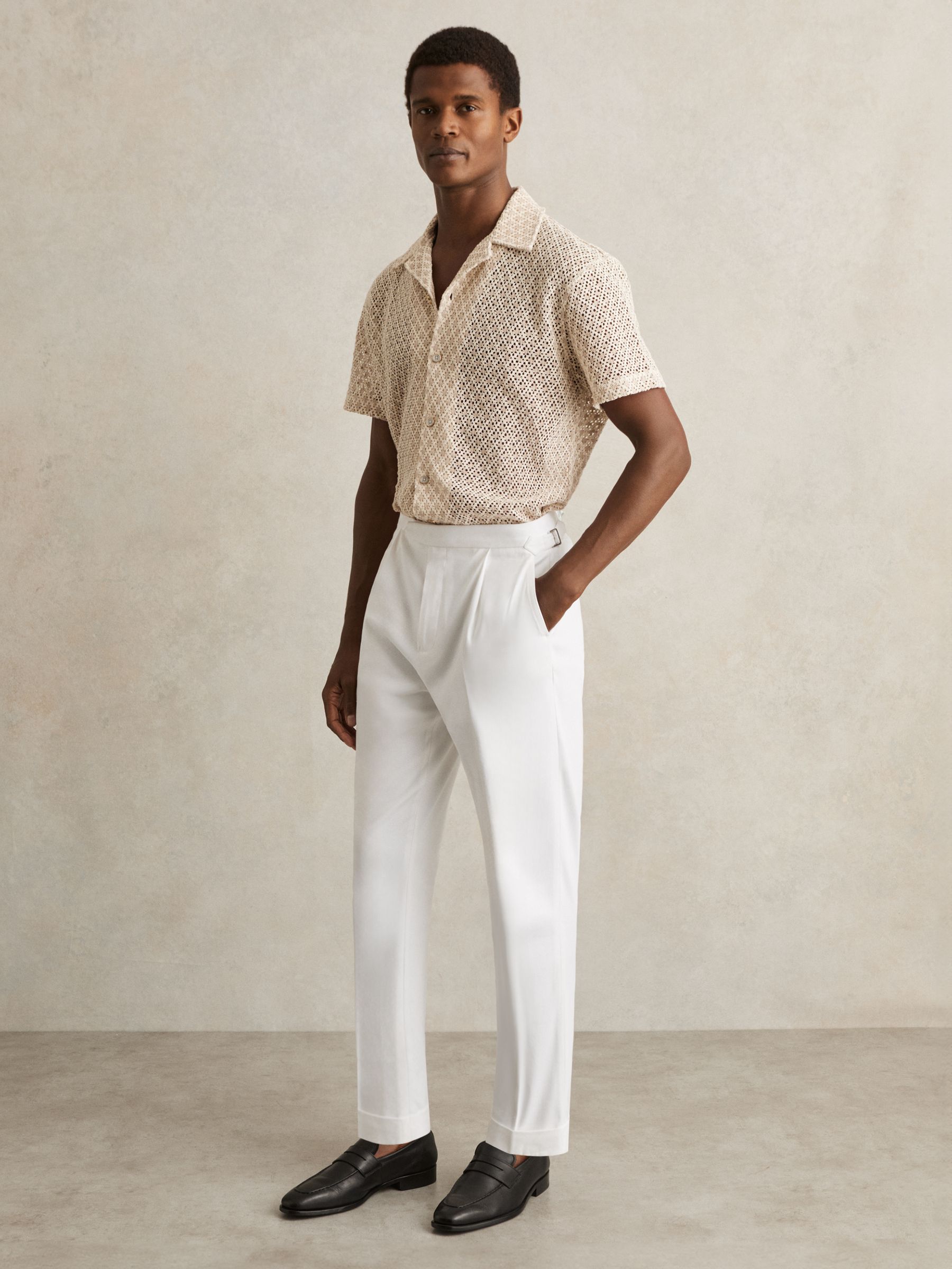 Cotton-Blend Tapered Trousers in White