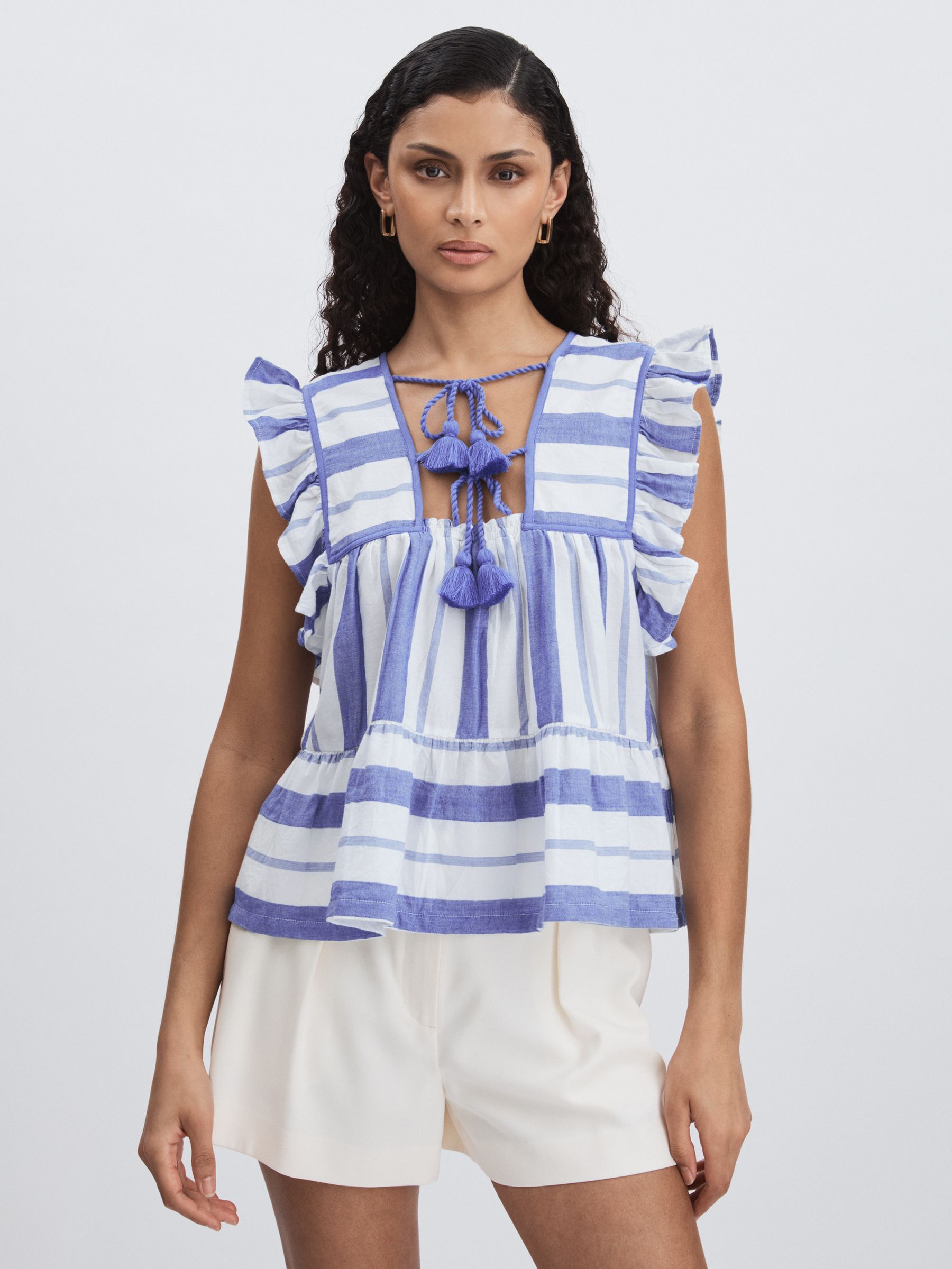 Mille Blue Stripe Peplum Top in Blue Stripe