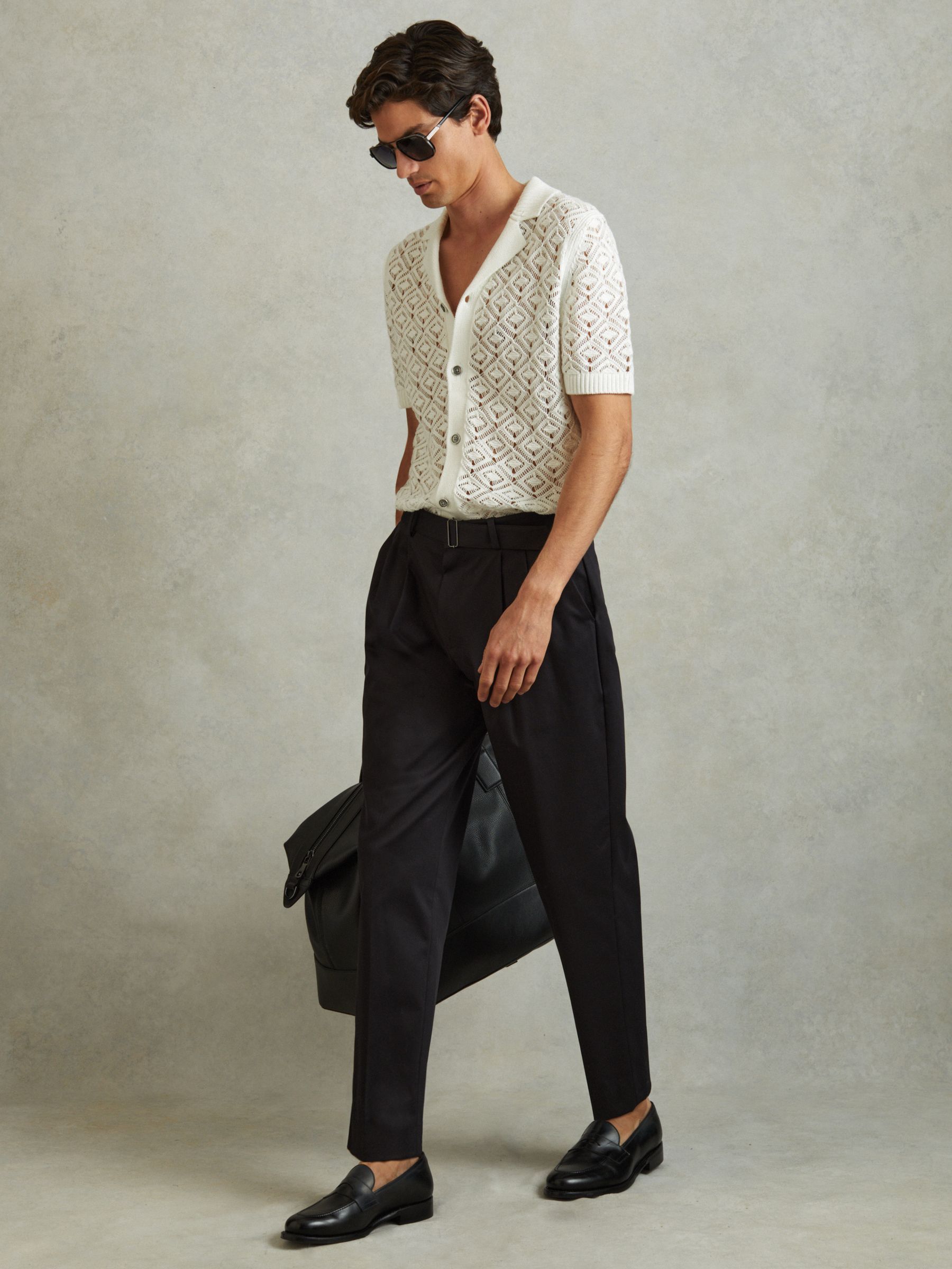 Crochet Cuban Collar Shirt in White