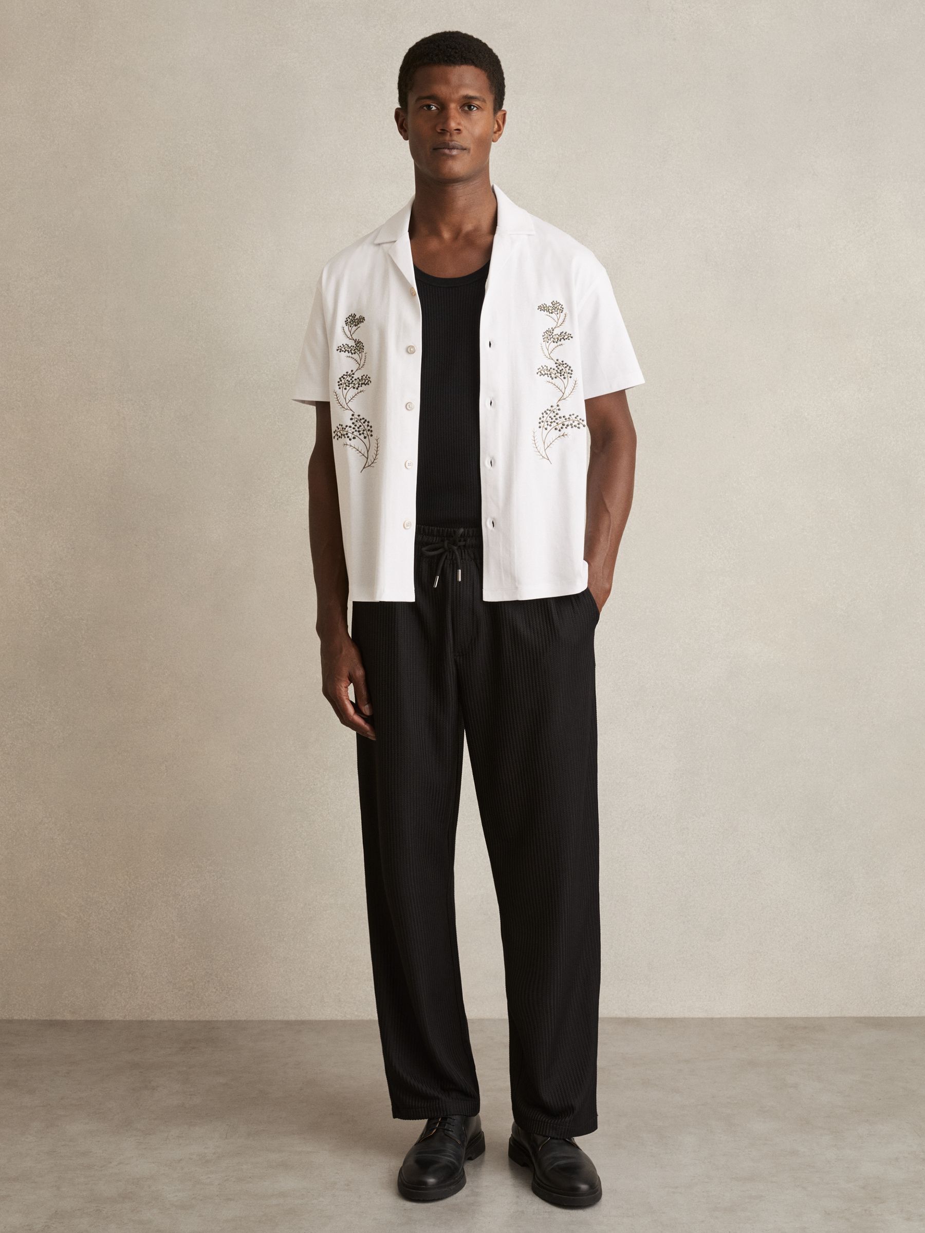 Cotton Floral Embroidered Shirt in White