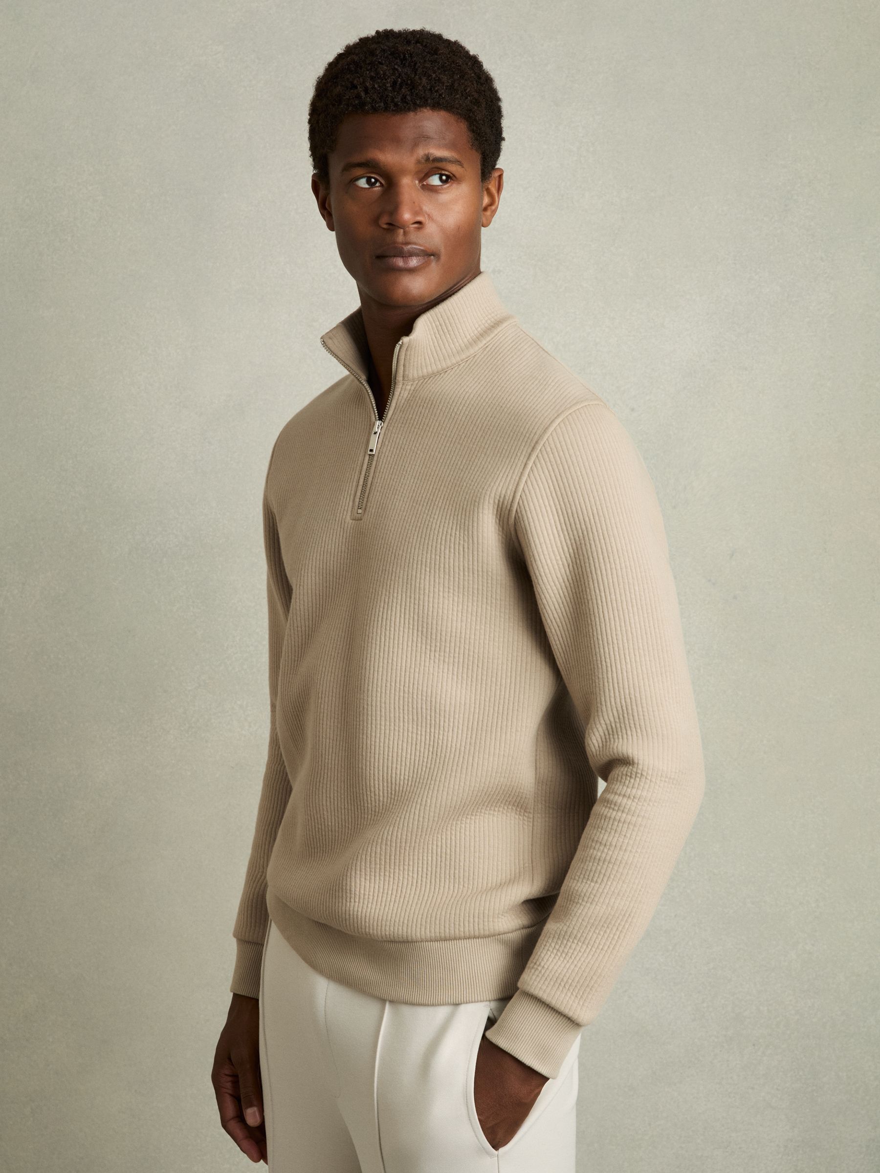 Half-Zip Funnel-Neck Jumper in Taupe
