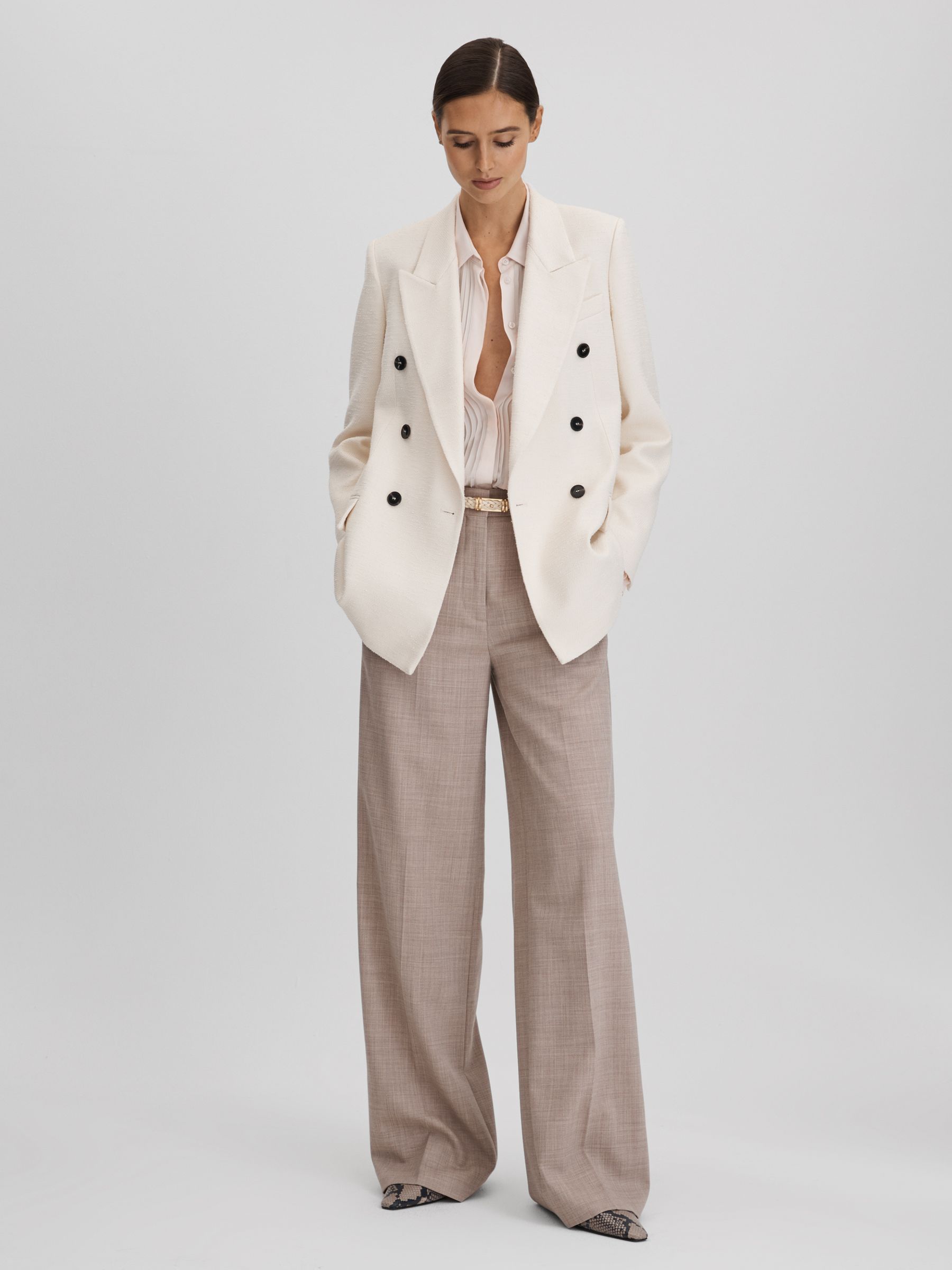 Pleated Flared Sleeve Blouse in Nude