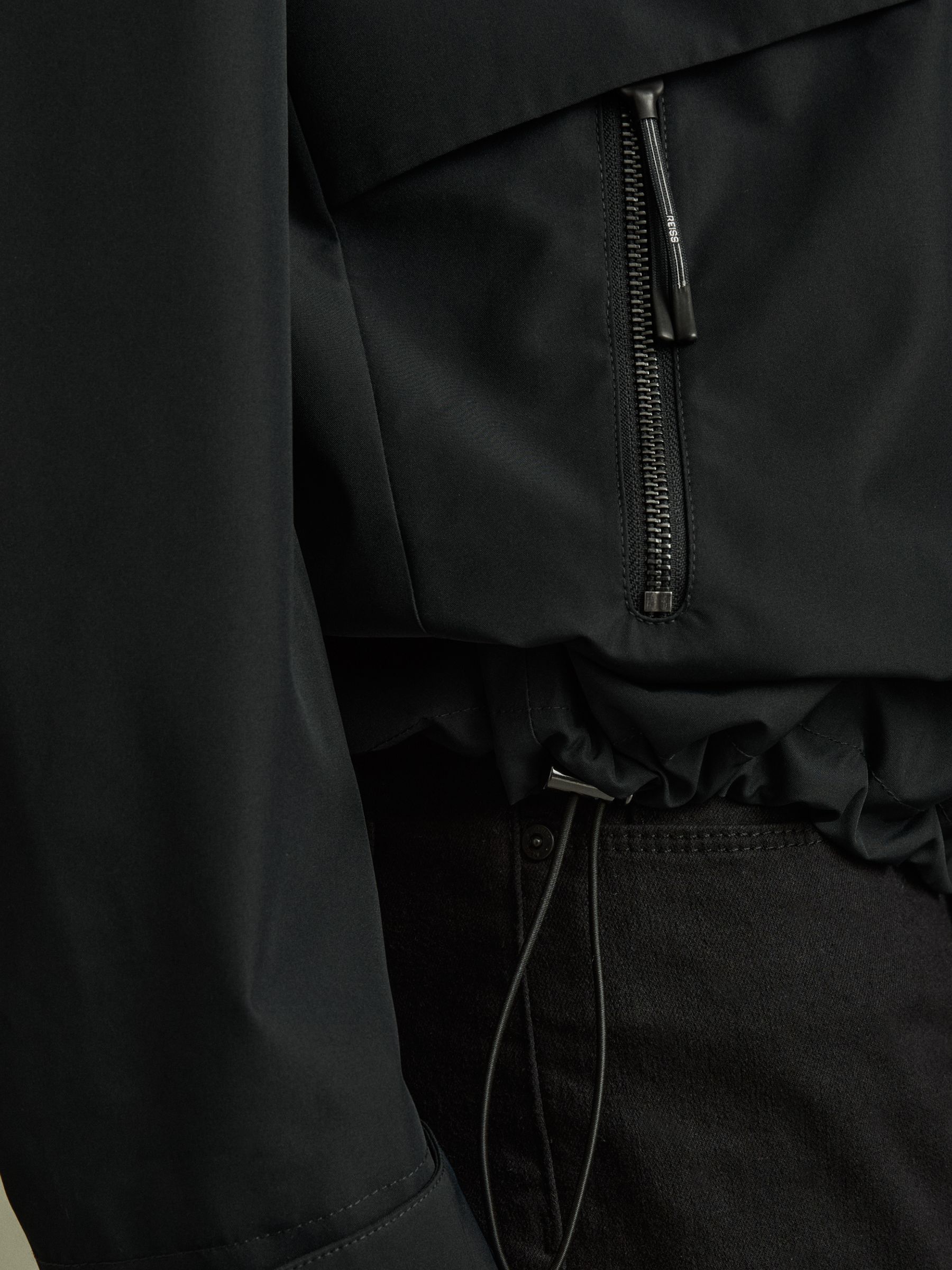 Earlsfield Navy Drawstring Hem Technical Hooded Jacket