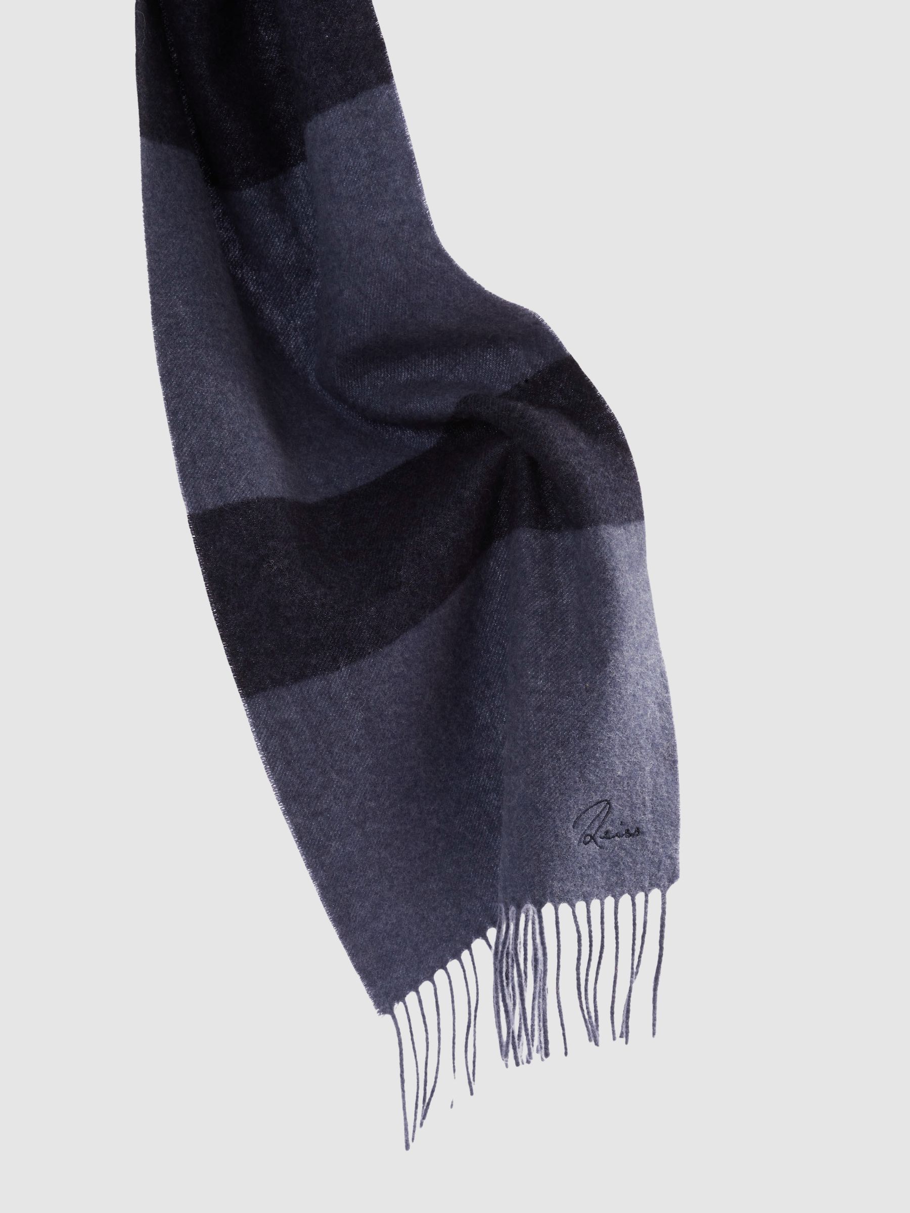 Wool and Cashmere Striped Scarf in Navy/ Indigo Melange
