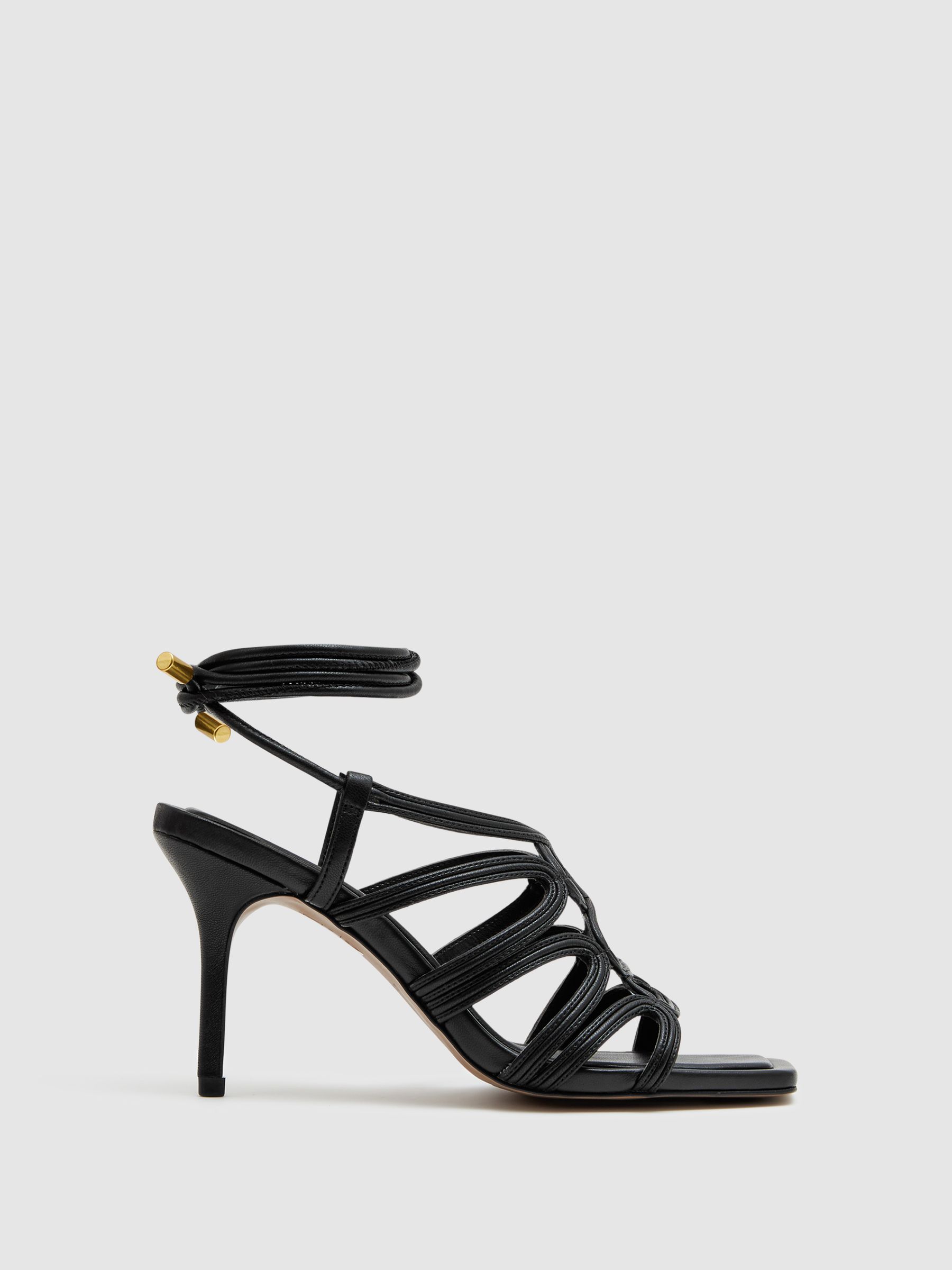 Strappy Open Toe Heeled Sandals in Black