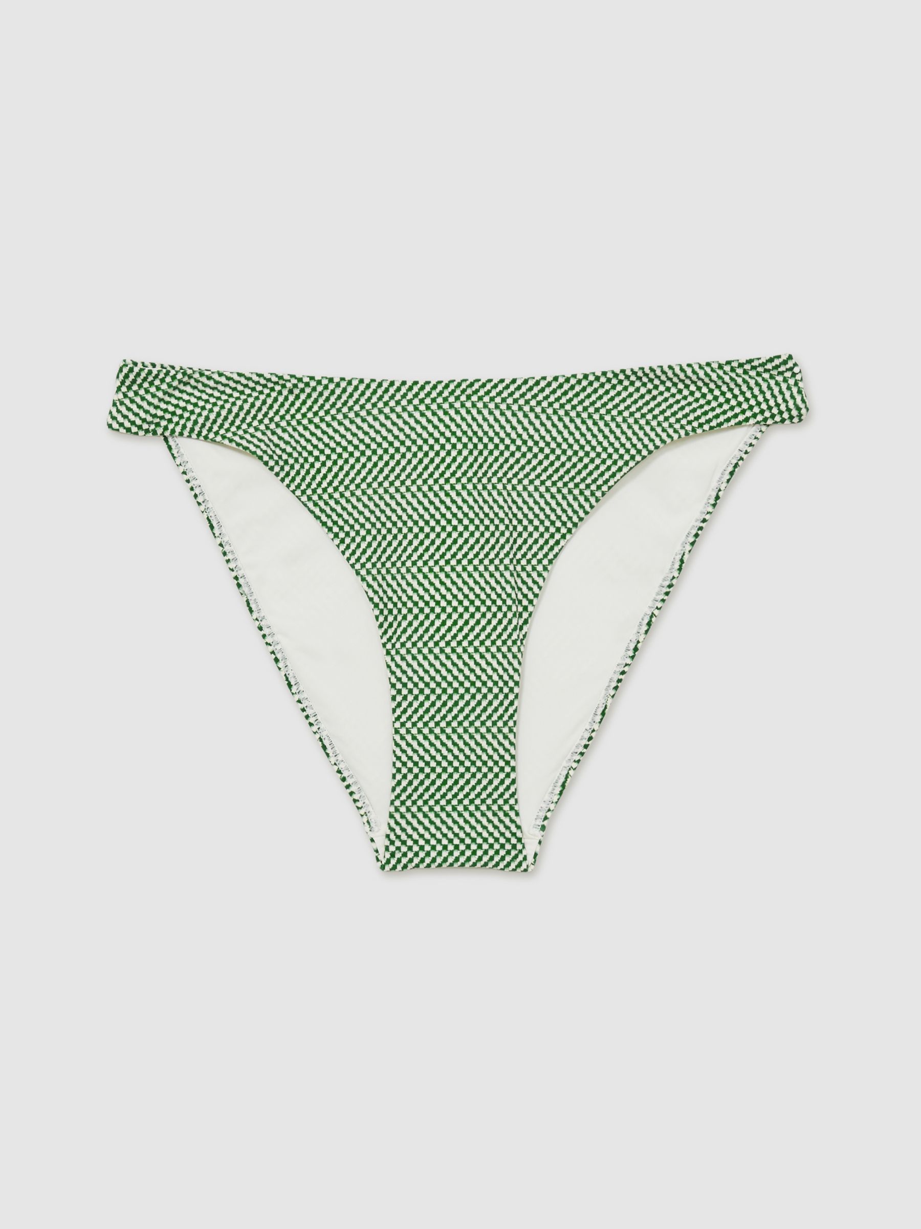 Chequered-Print Bikini Bottoms in Green/White