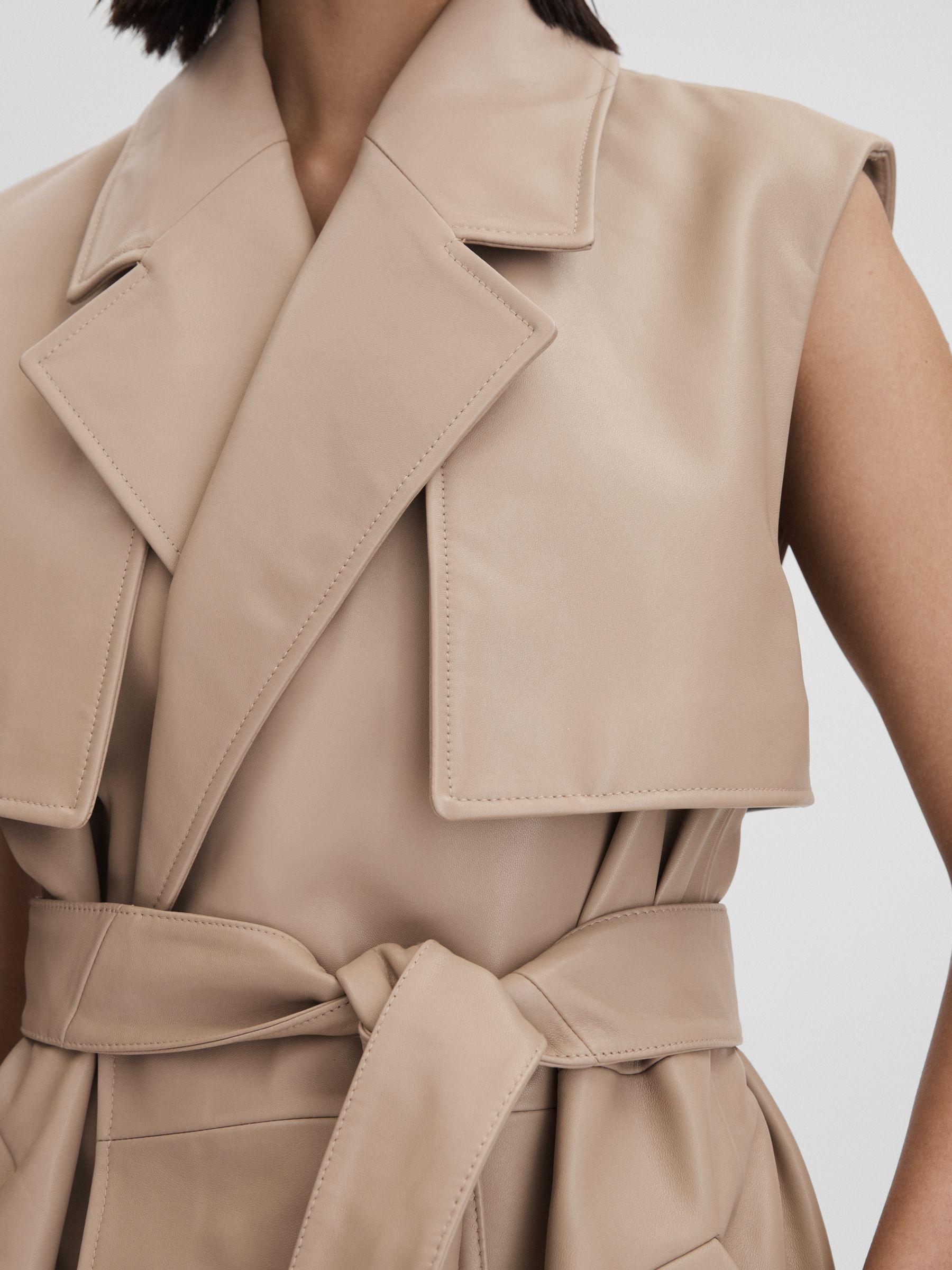 Leather Double Breasted Gilet in Neutral