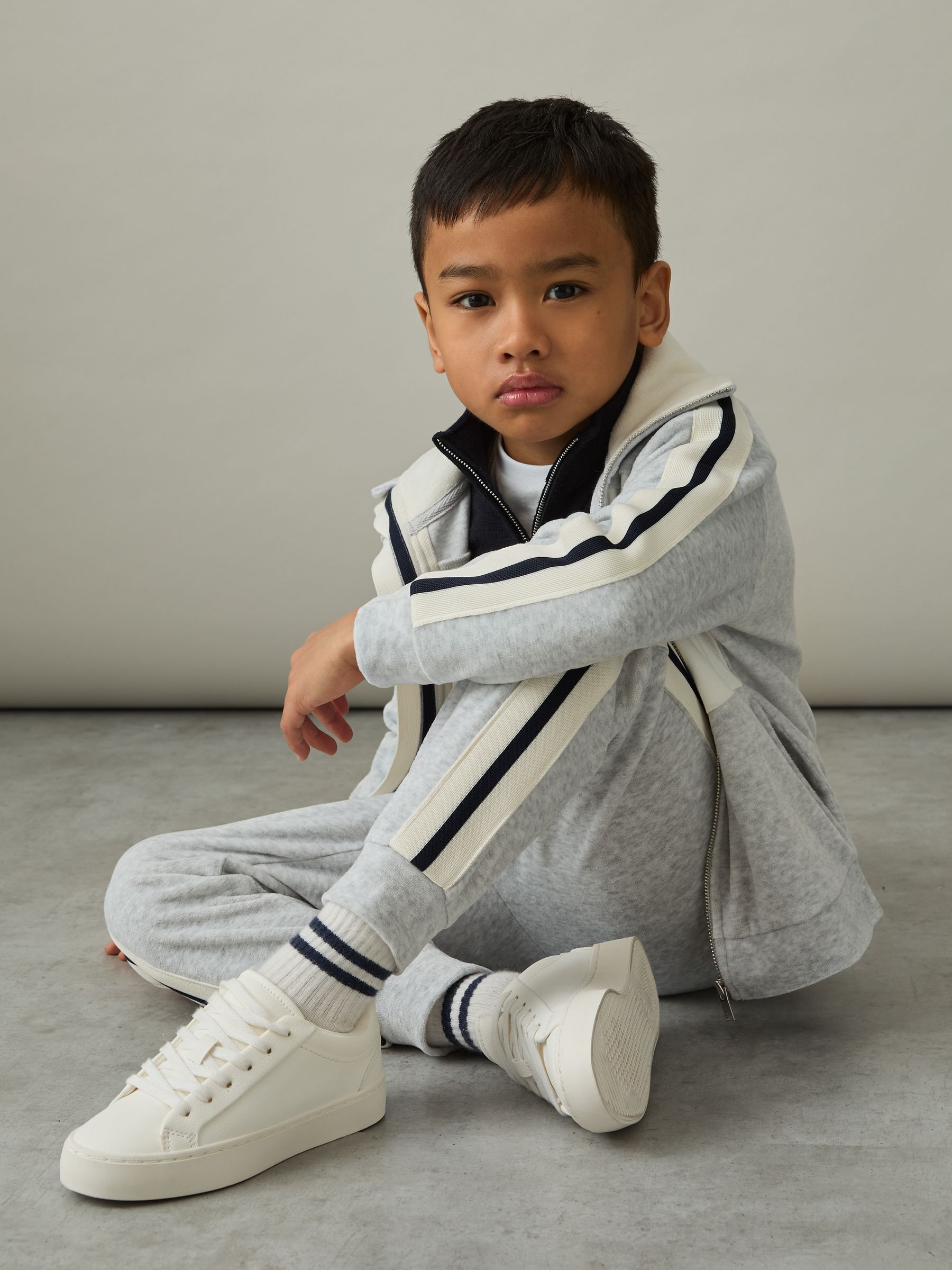 9-13 yrs Velour Side-Stripe Tracksuit Joggers in Grey