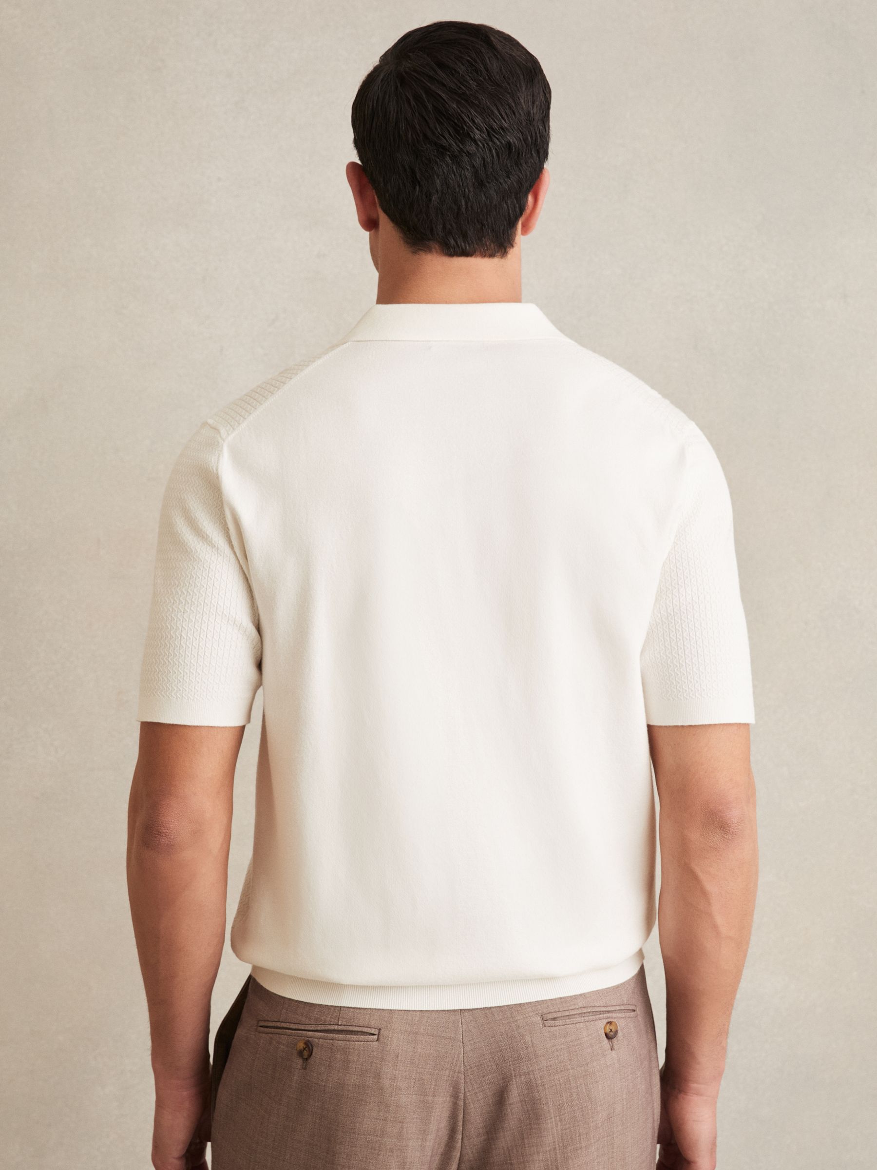 Open-Collar Knit Polo Shirt in White