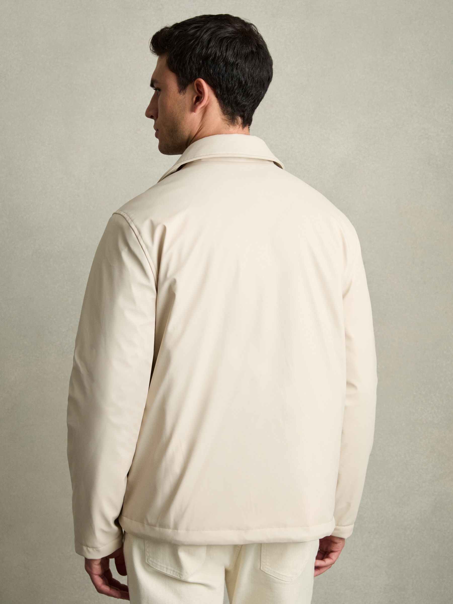 Padded Technical Press-Stud Overshirt in Stone