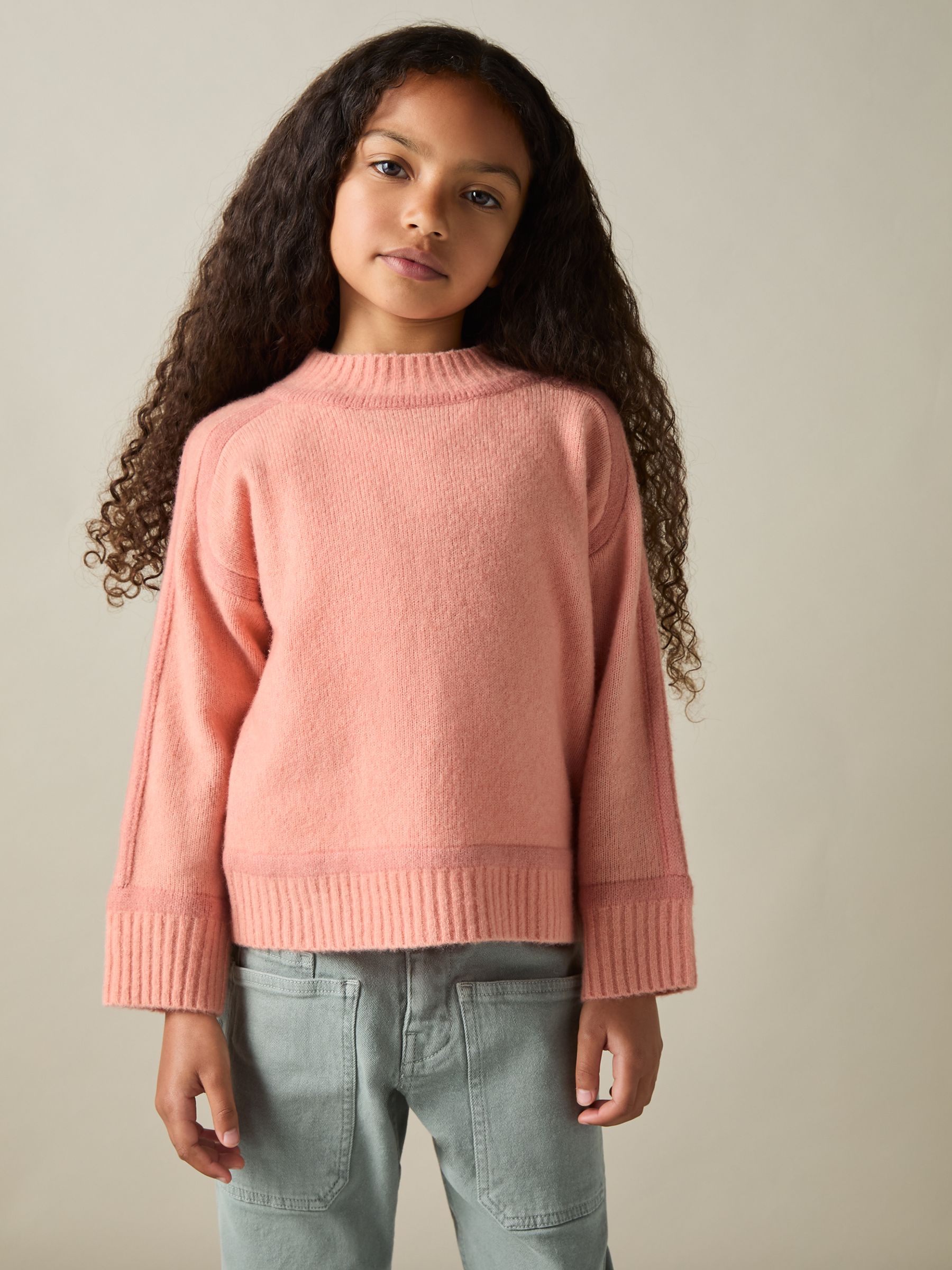 4-9 yrs Contrast Jumper with Wool in Pink