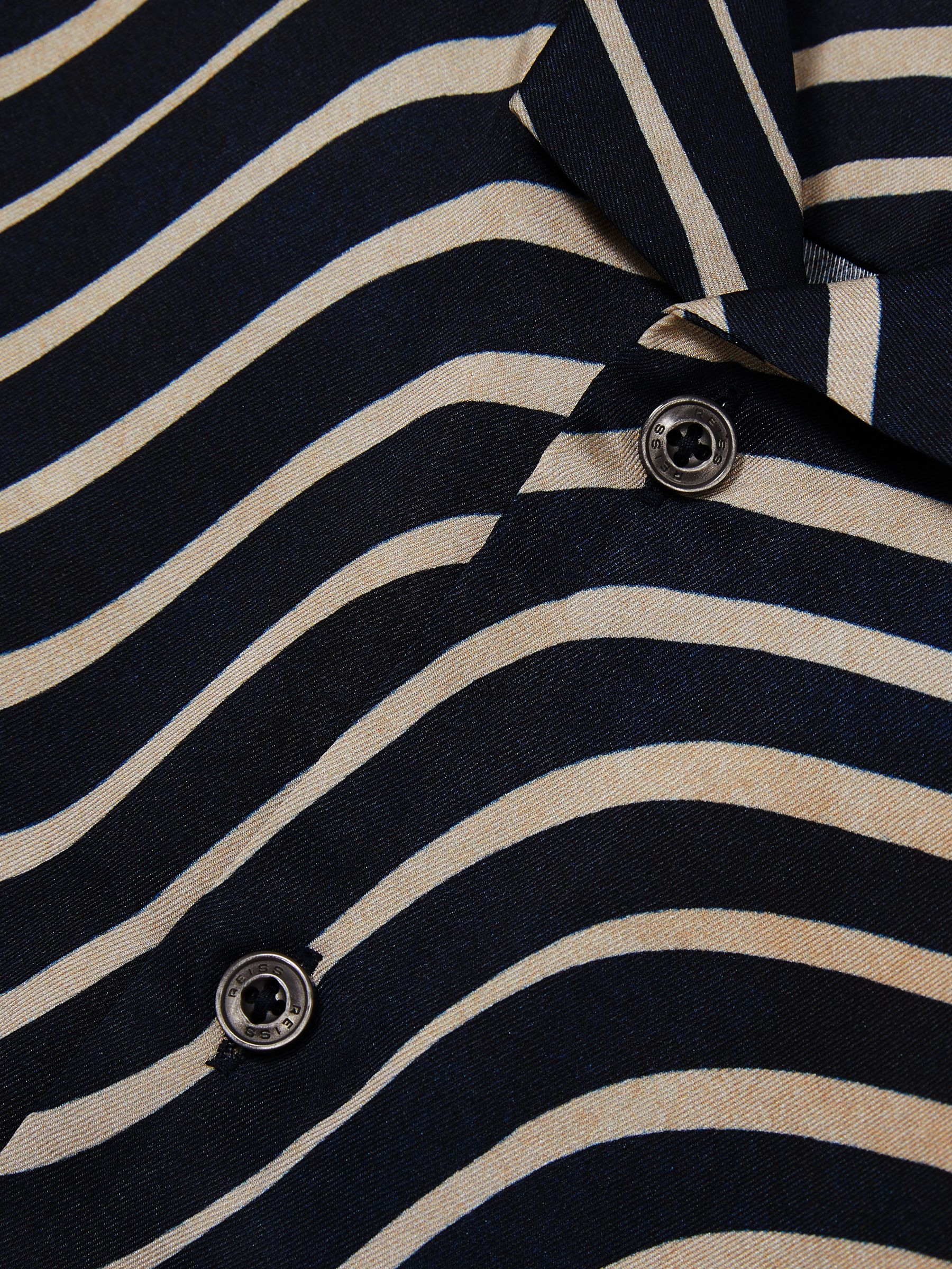 3-9 yrs Wave-Print Cuban-Collar Shirt in Navy/Off White