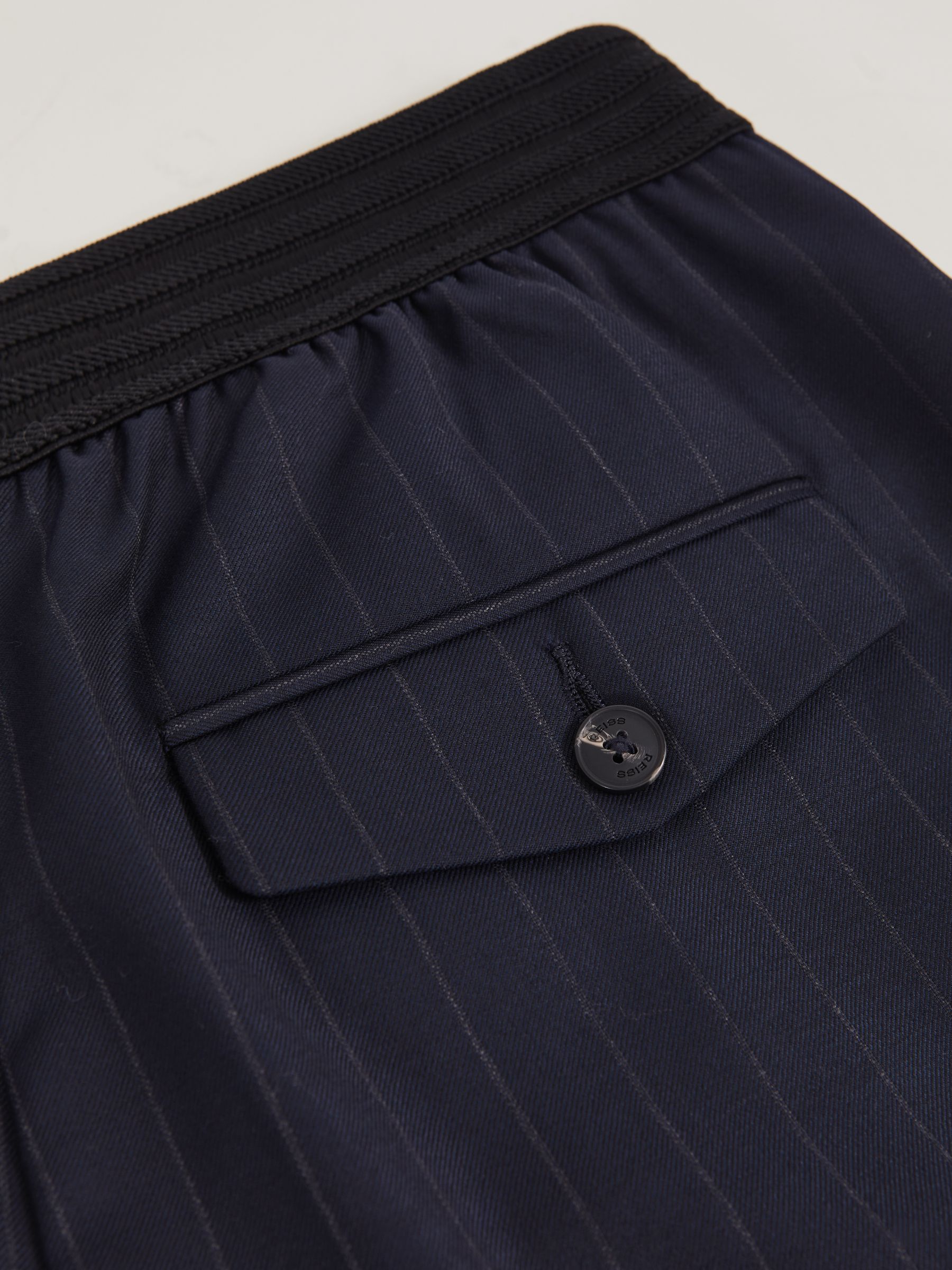 Wool-Blend Pinstripe Wide-Leg Trousers in Navy