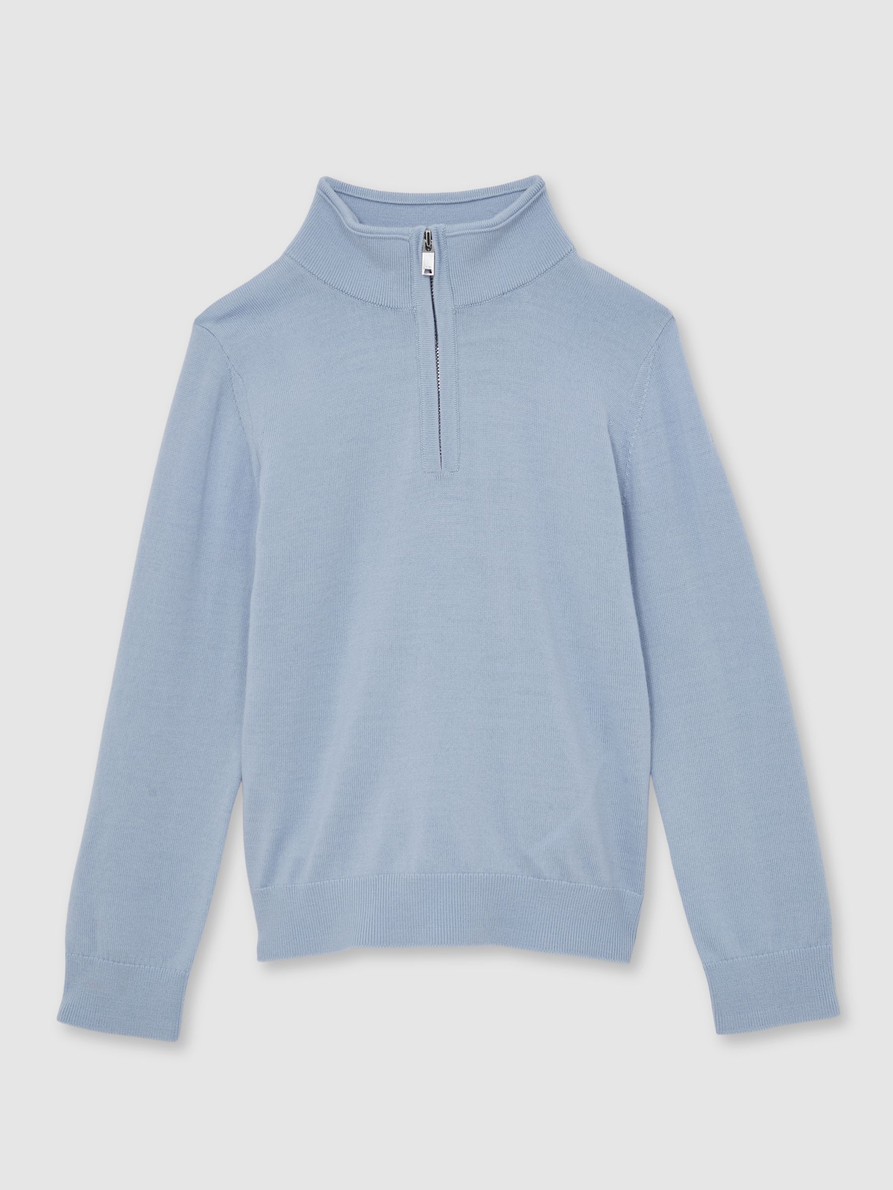 9-13 yrs Merino Wool Half-Zip Funnel Neck Jumper in Soft Blue Melange