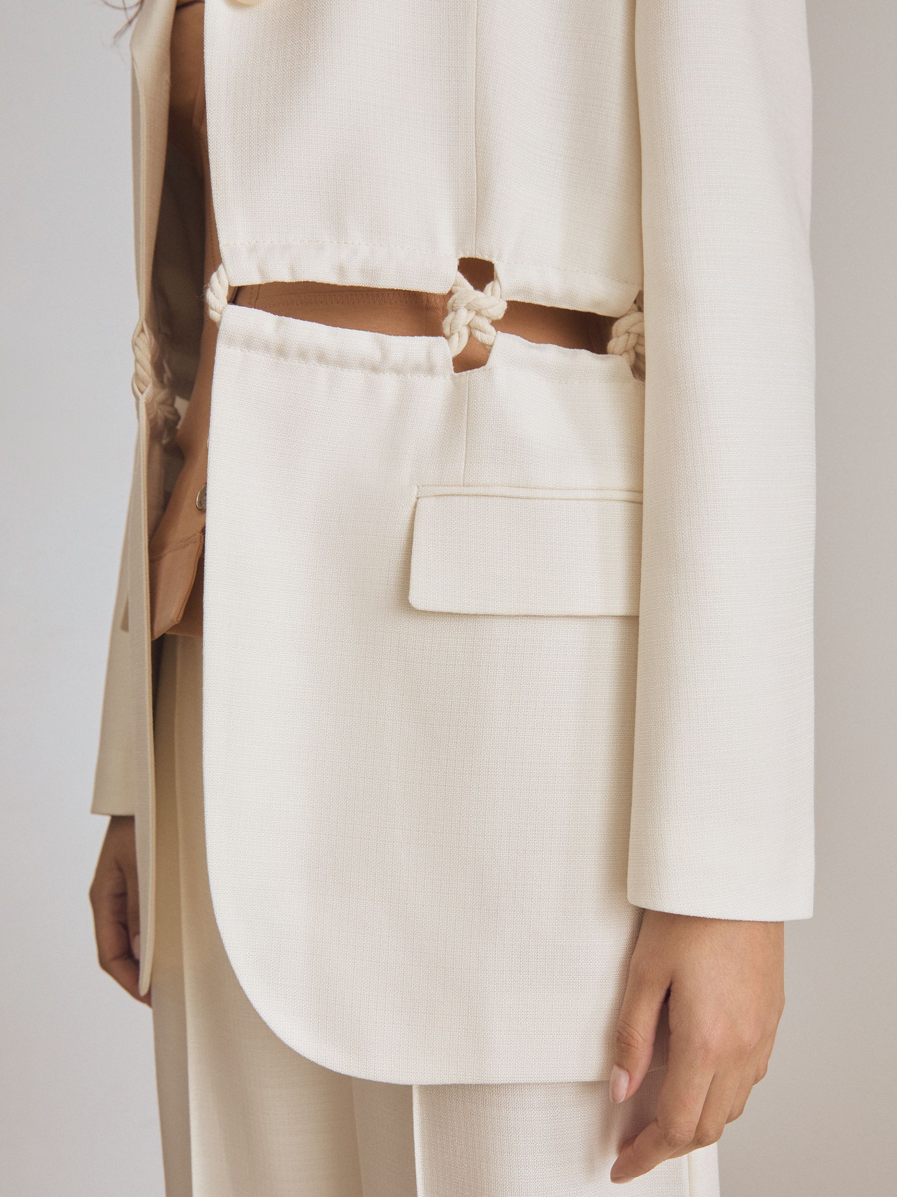 Atelier Rope-Detail Single-Breasted Blazer in White