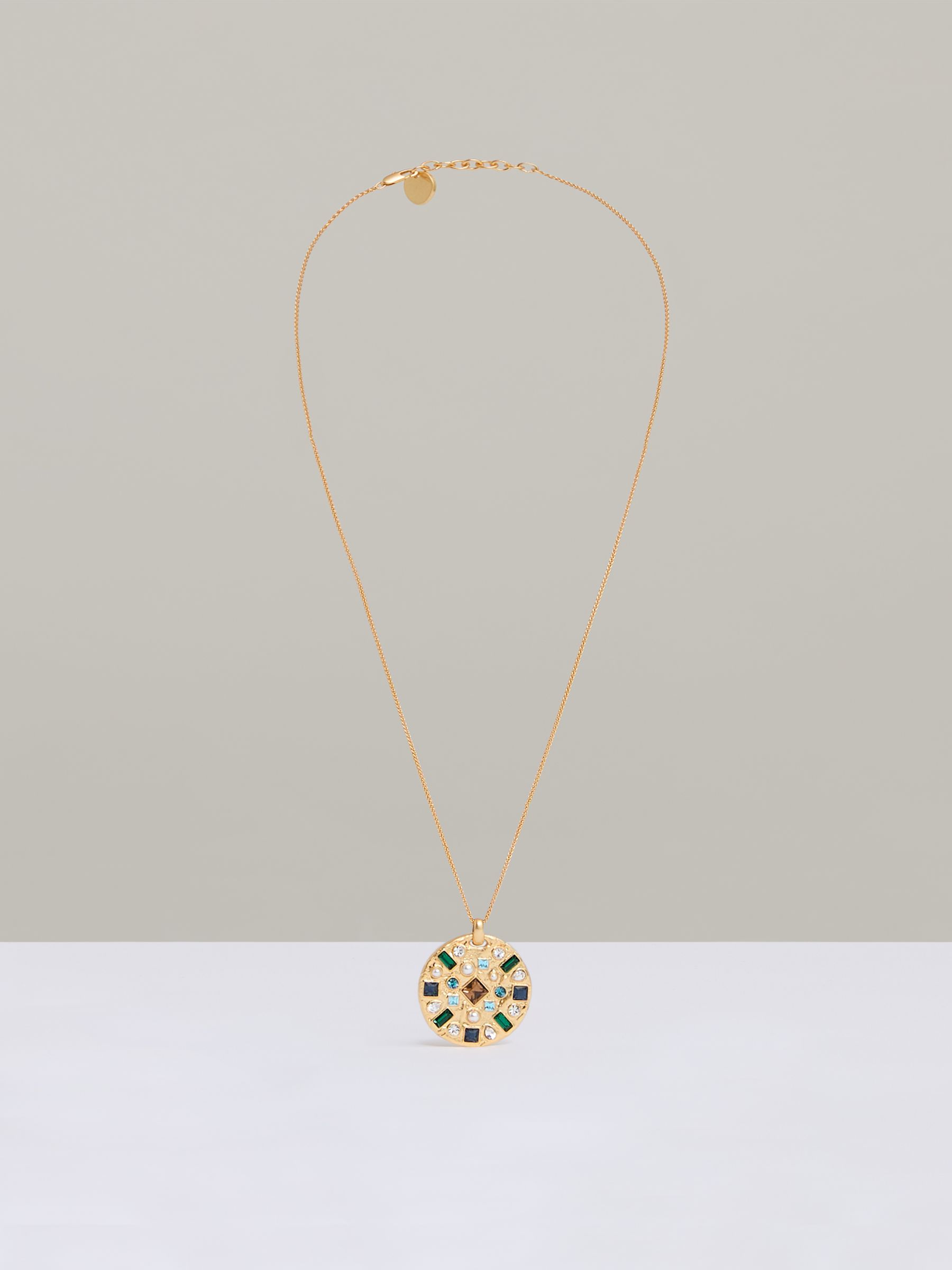 Crystal Coin Pendant Necklace in Gold Tone