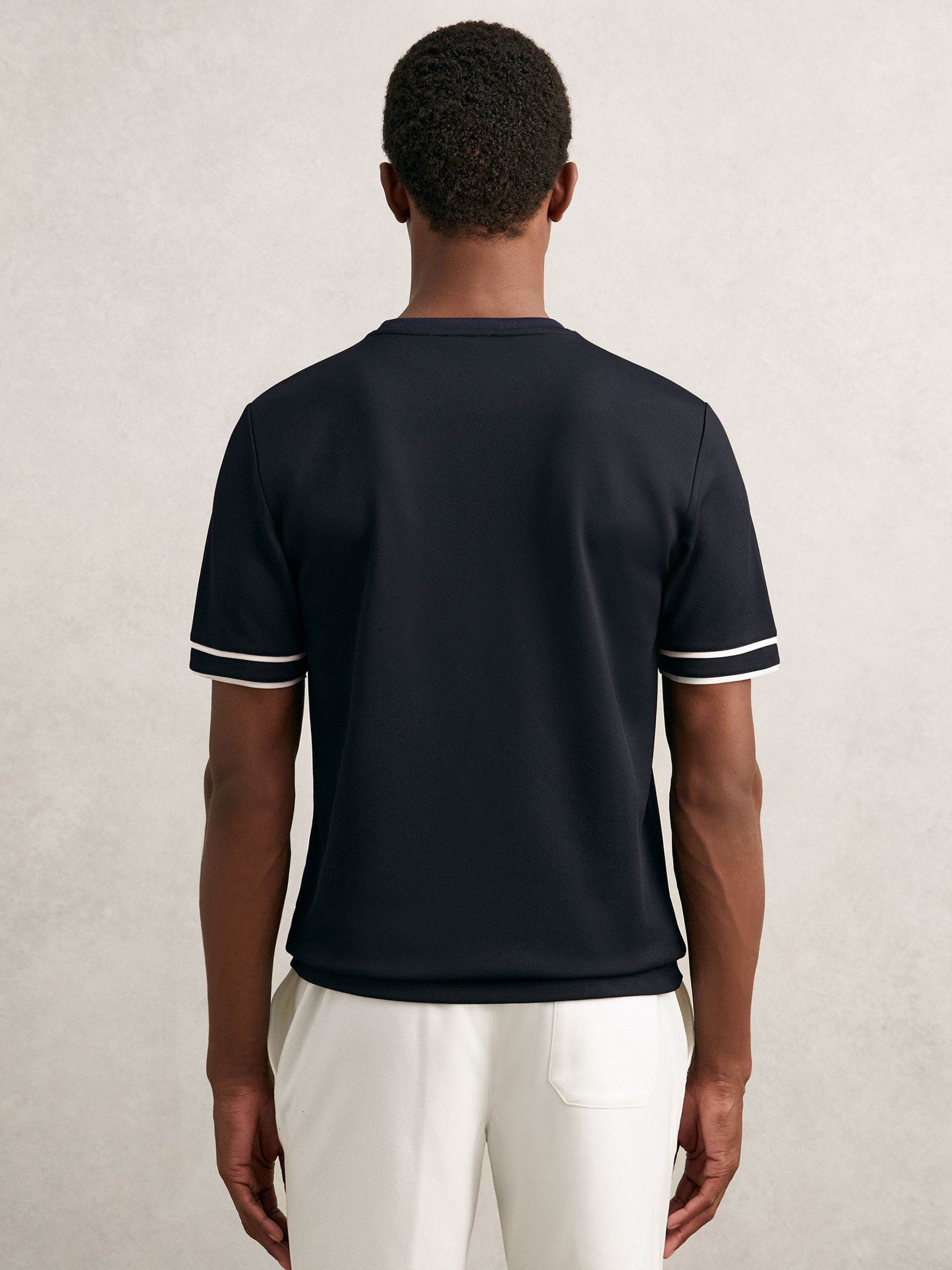 Textured Crew-Neck Tipped T-Shirt in Navy Blue