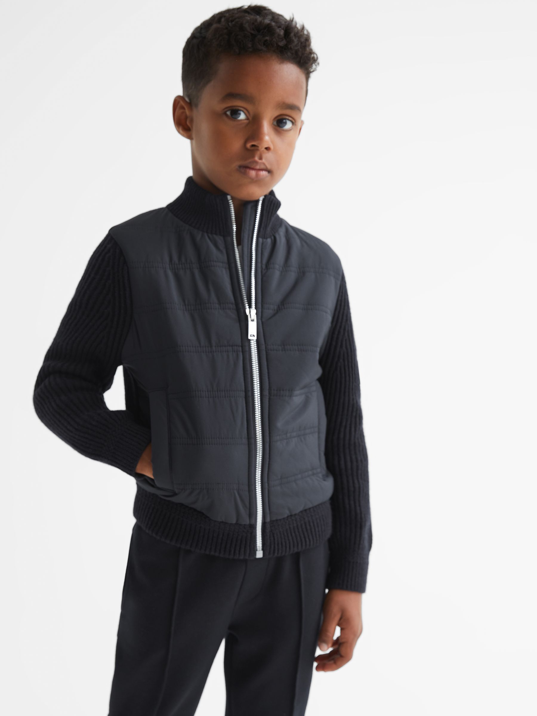 9-14 yrs Hybrid Zip Through Quilted Jacket in Navy