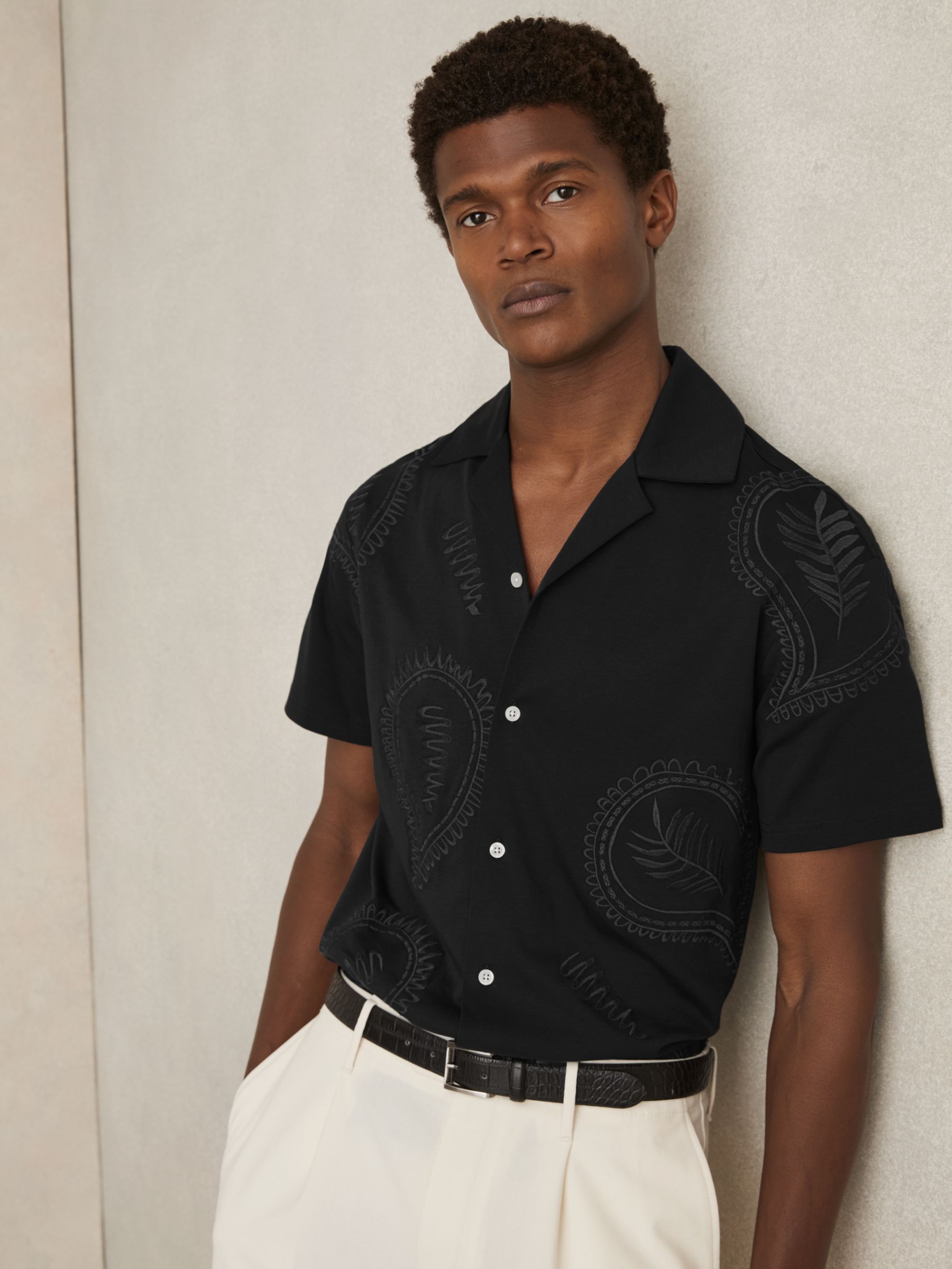 Cotton Paisley-Embroidered Shirt in Black