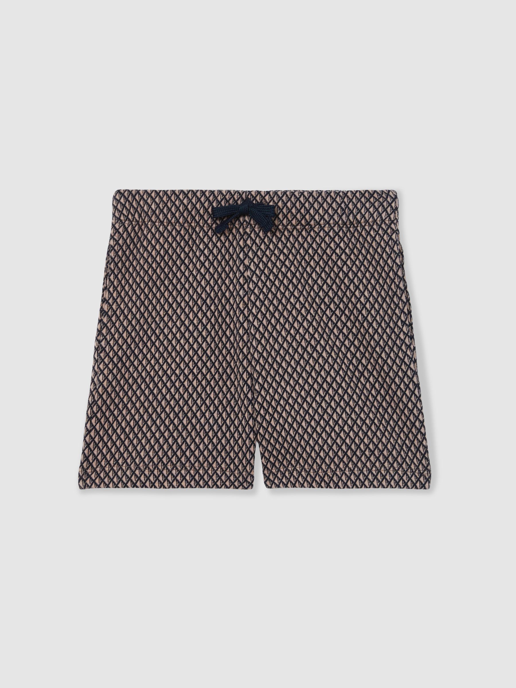 3-9 yrs Cotton Blend Geometric Jacquard Shorts in Navy/Tobacco Brown