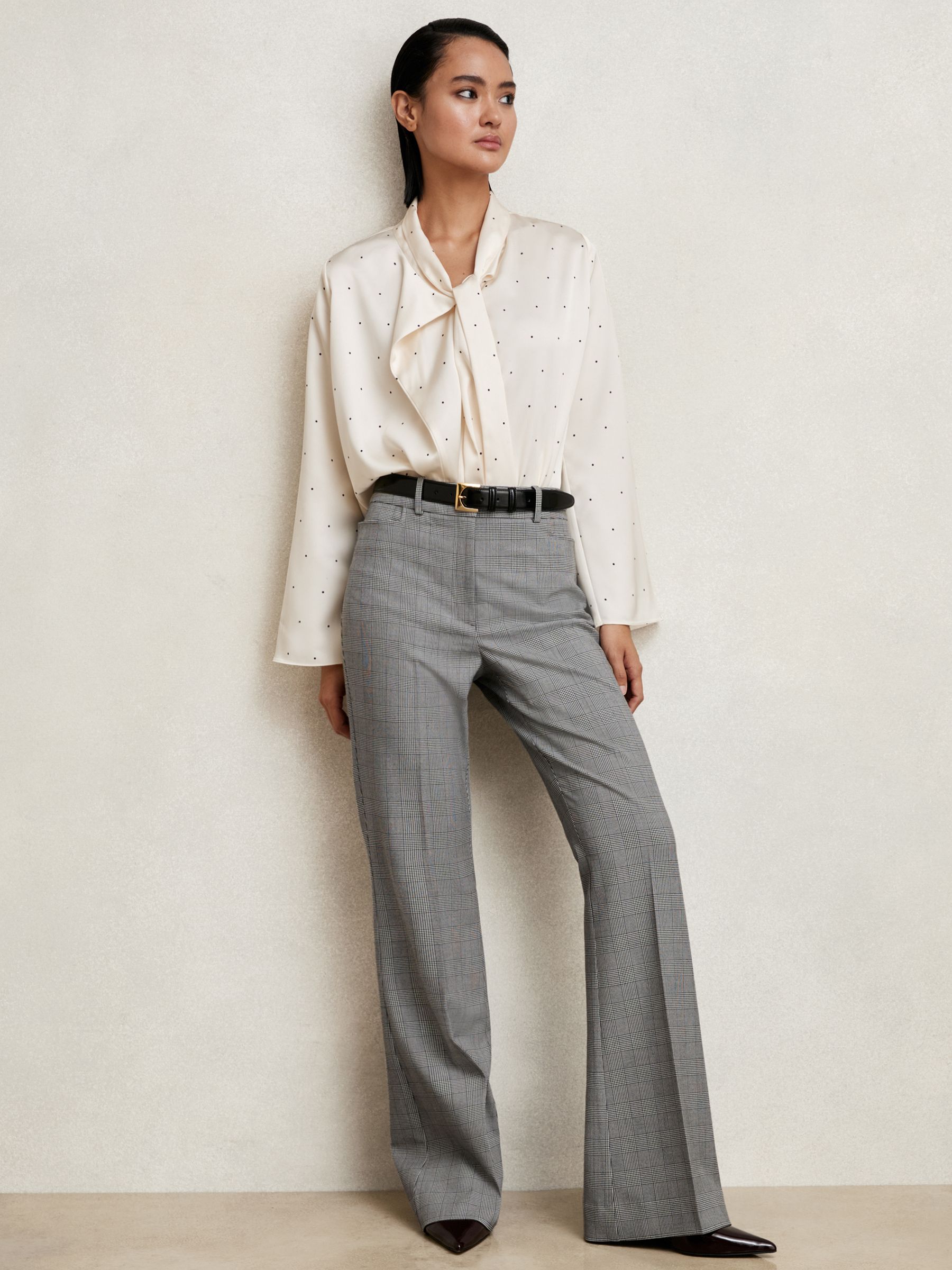 Petite Check Flared Suit Trousers in Grey